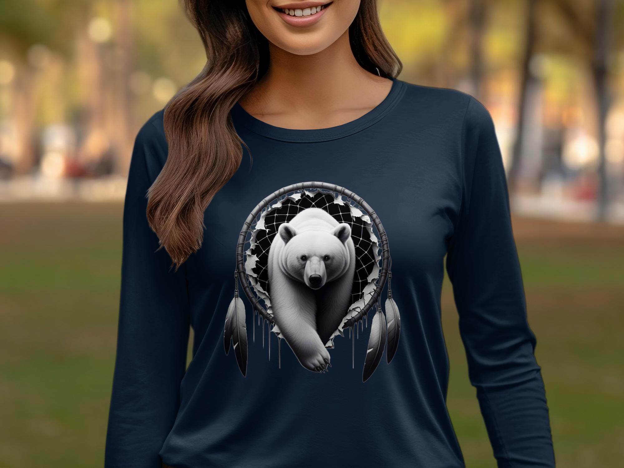 Dreamcatcher Bear - Coloured Gildan Long Sleeve Realistic Native American Talisman Unisex Mythology Tee Graphic Design