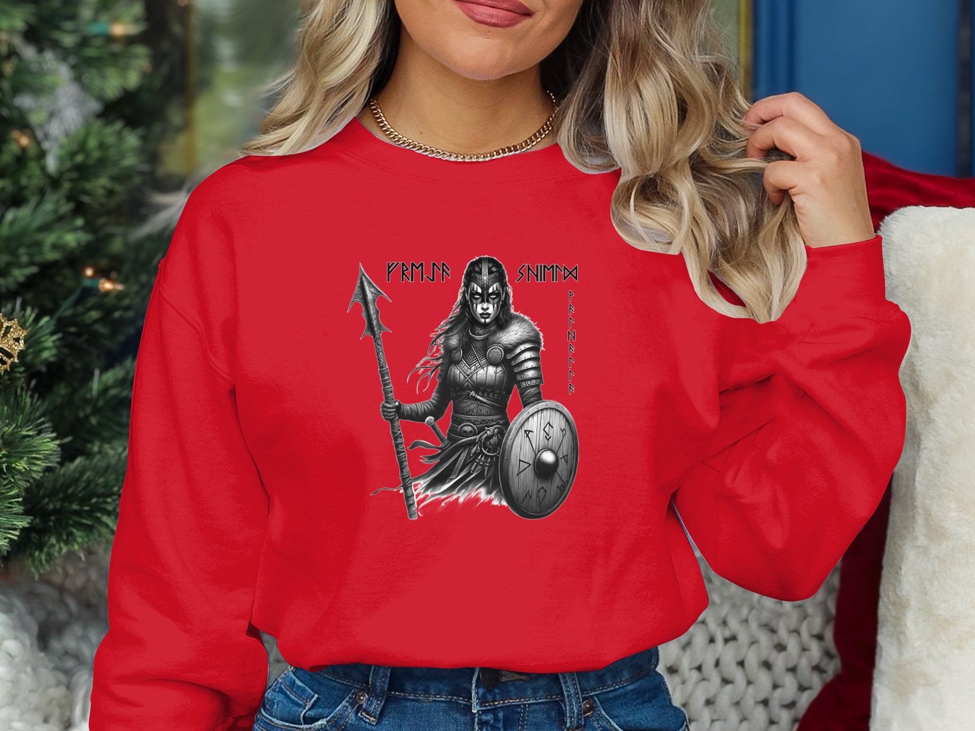 Viking Shield Maiden - Coloured Gildan Sweatshirt Realistic Norse Talisman Men Women Unisex Valhalla Tee Graphic Design