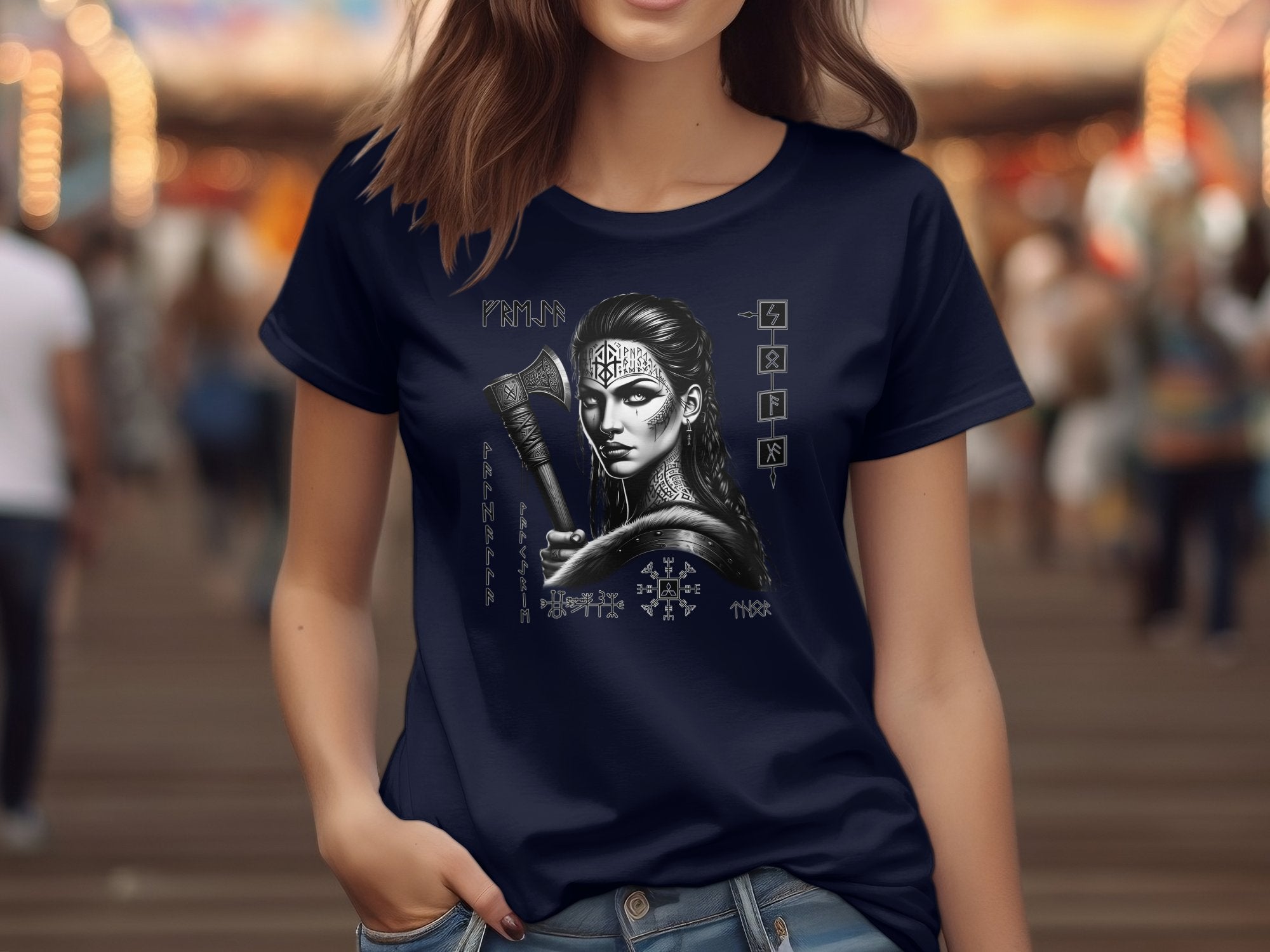 Viking Shield Maiden - Coloured Gildan T Shirt Realistic Norse Talisman Men Women Unisex Valhalla Tee Graphic Design