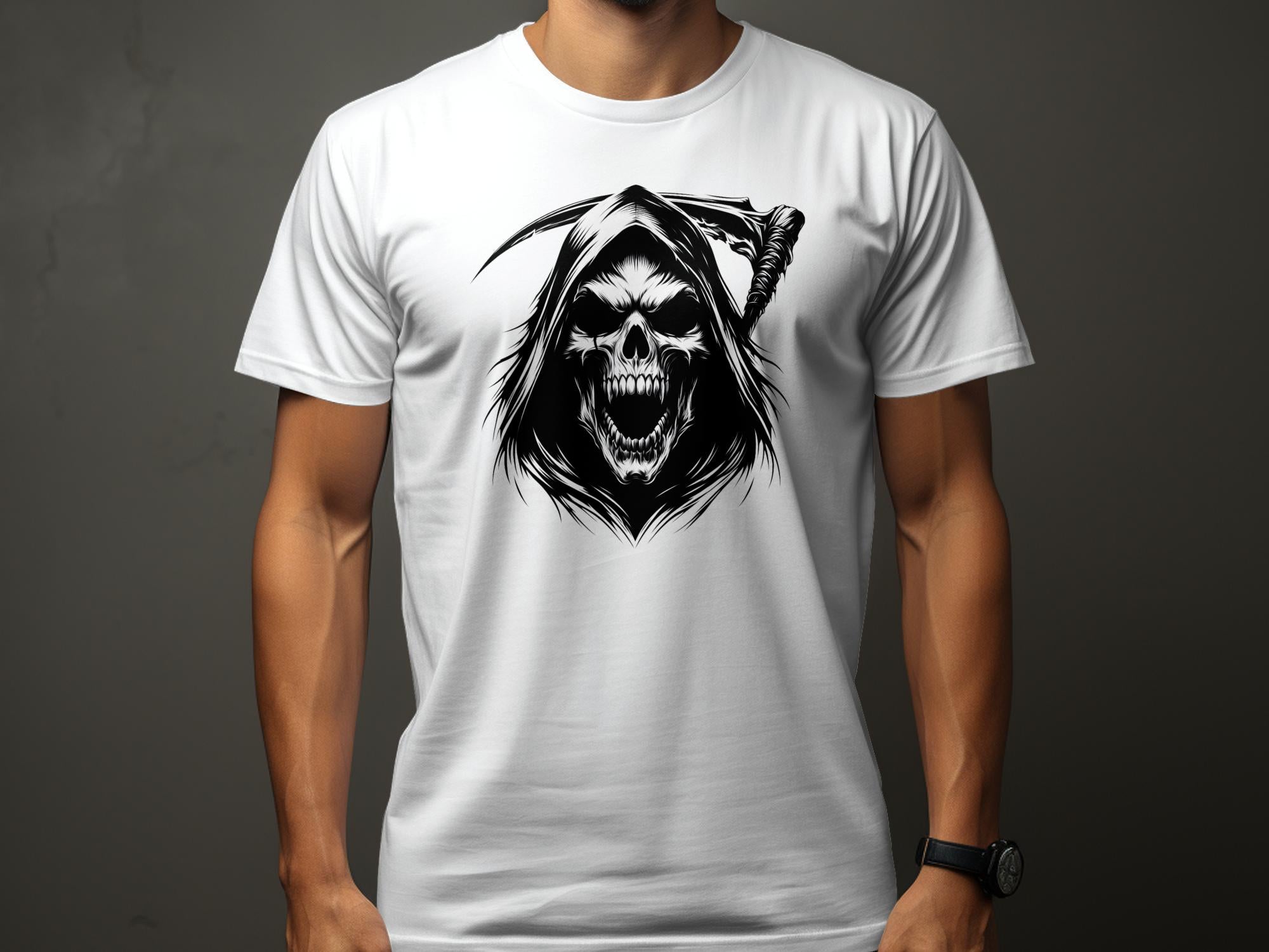 Grim Reaper - Black White Gildan T-Shirt Commemorative Talisman Unisex Tee Graphic Design