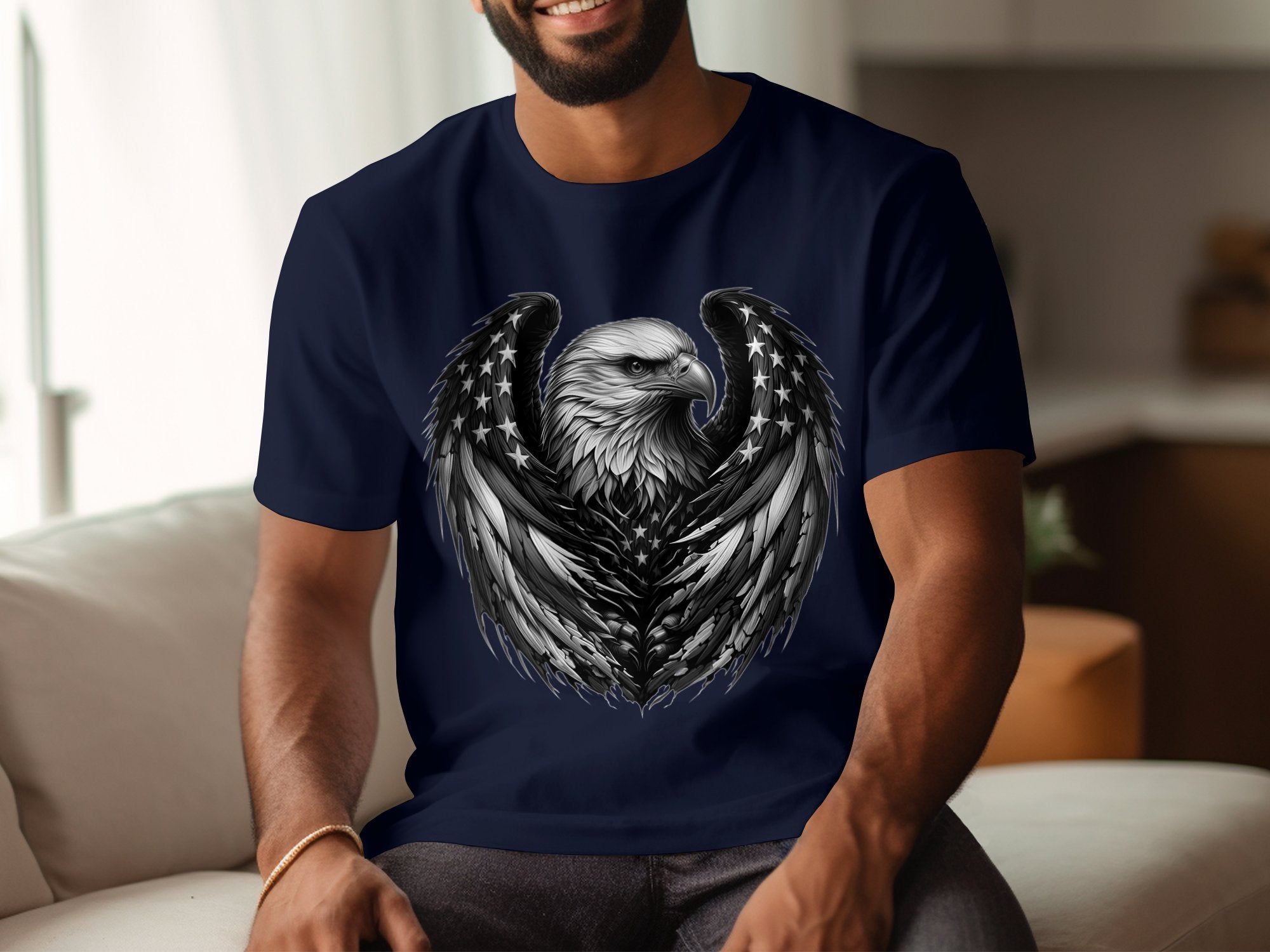 Eagle Patriot - Coloured Gildan T-Shirt Realistic Animal Talisman Unisex Tee Graphic Design