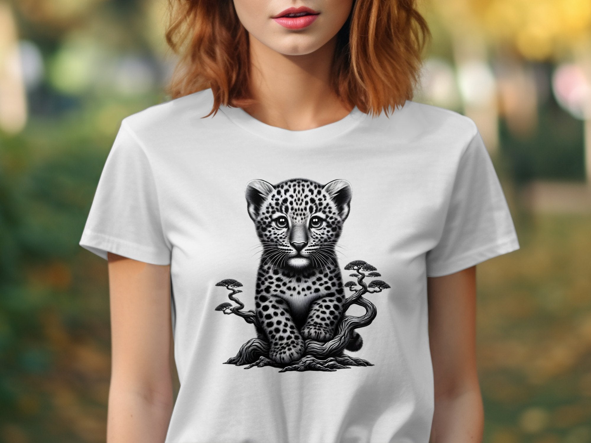 Leopard Bonsai - Coloured Gildan T-Shirt Realistic Animal Talisman Unisex Cute Tee Graphic Design