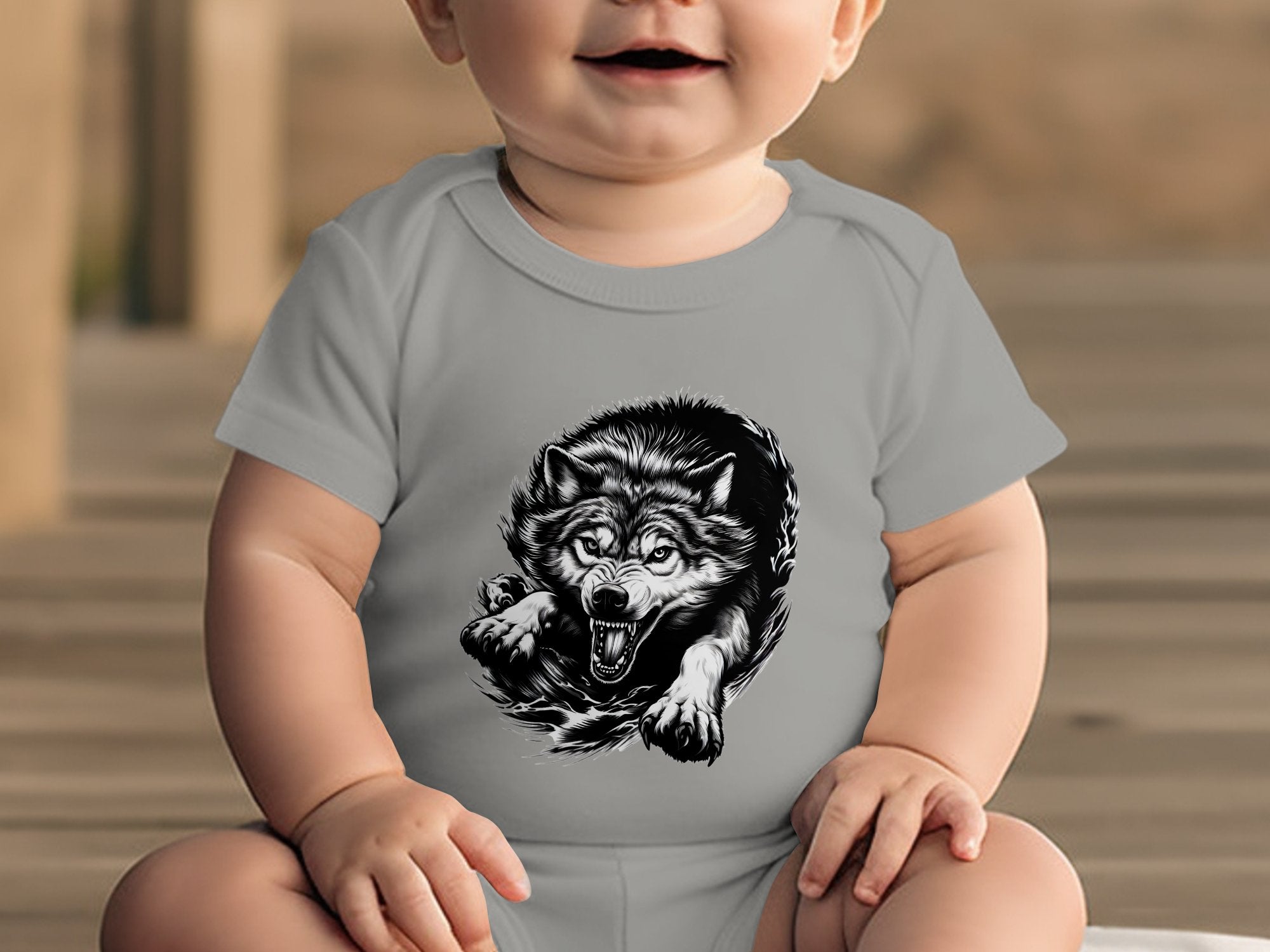 Wolf Tribal - Coloured Toddler Bodysuit Realistic Animal Talisman Unisex Tee Graphic Design