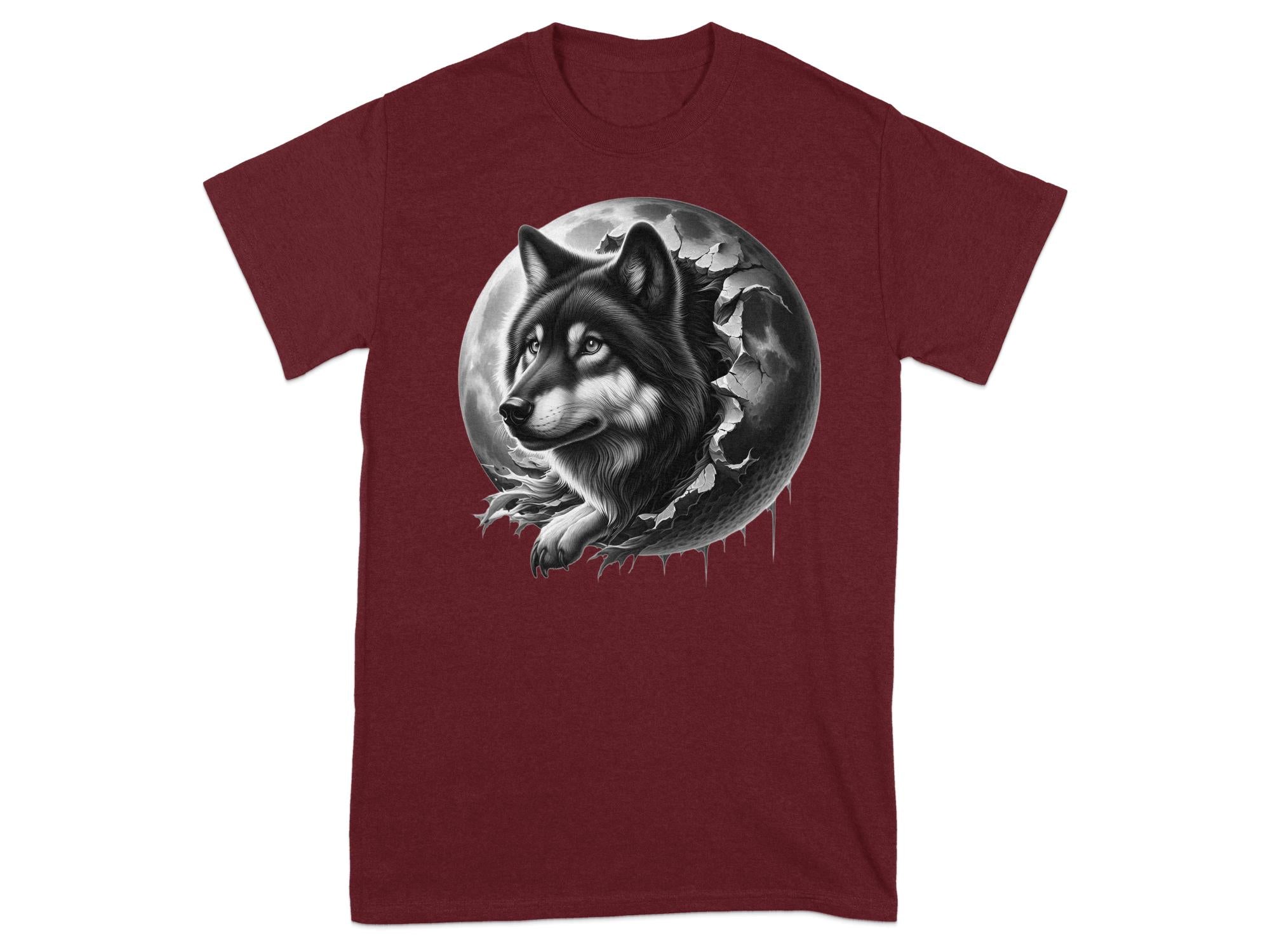 Moon Wolf - Coloured Gildan T-Shirt Realistic Animal Talisman Unisex Mythology Tee Graphic Design