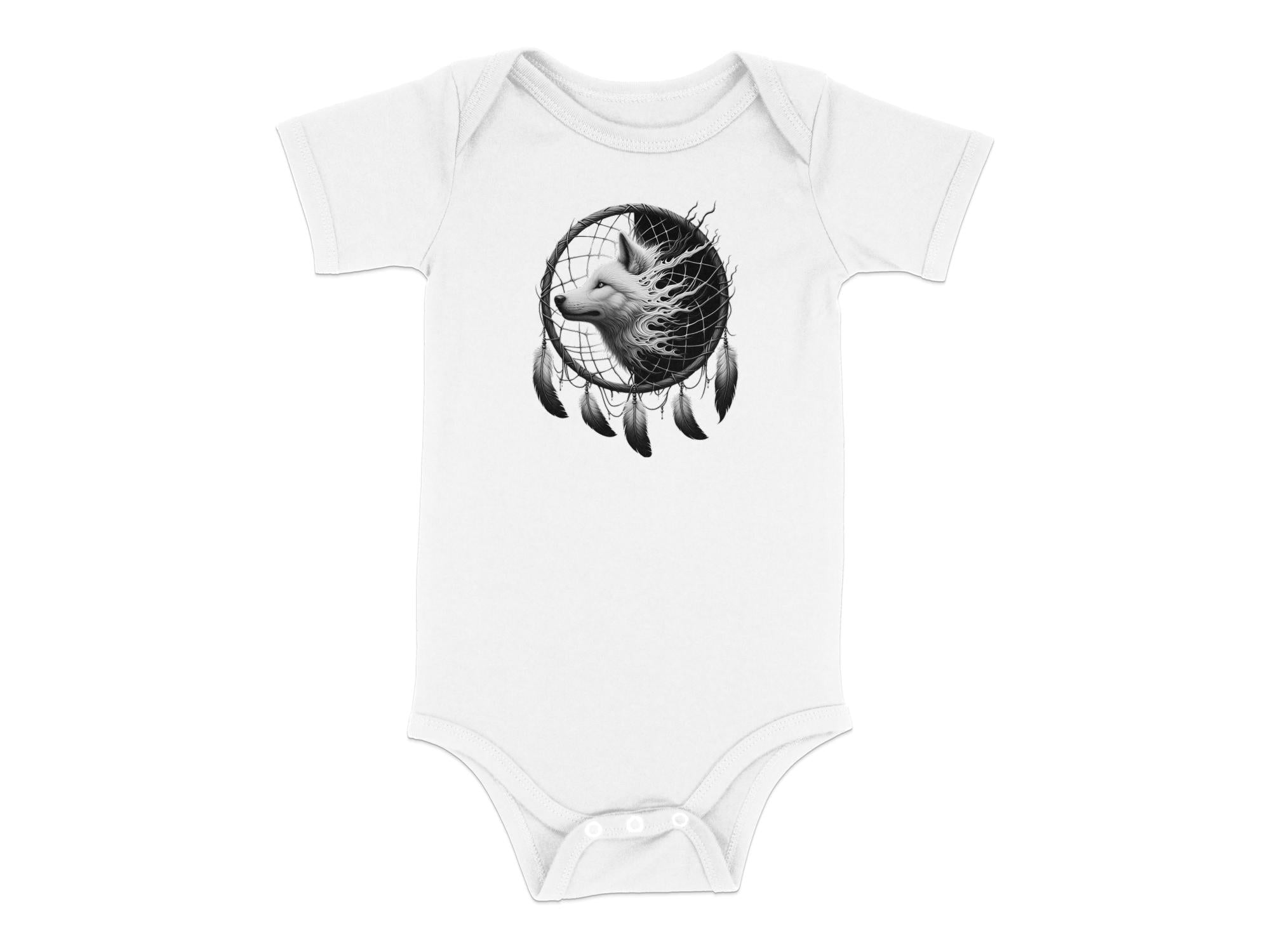 Dreamcatcher Wolf - Coloured Toddler Bodysuit Realistic Native American Talisman Unisex Mythology Tee Graphic Design