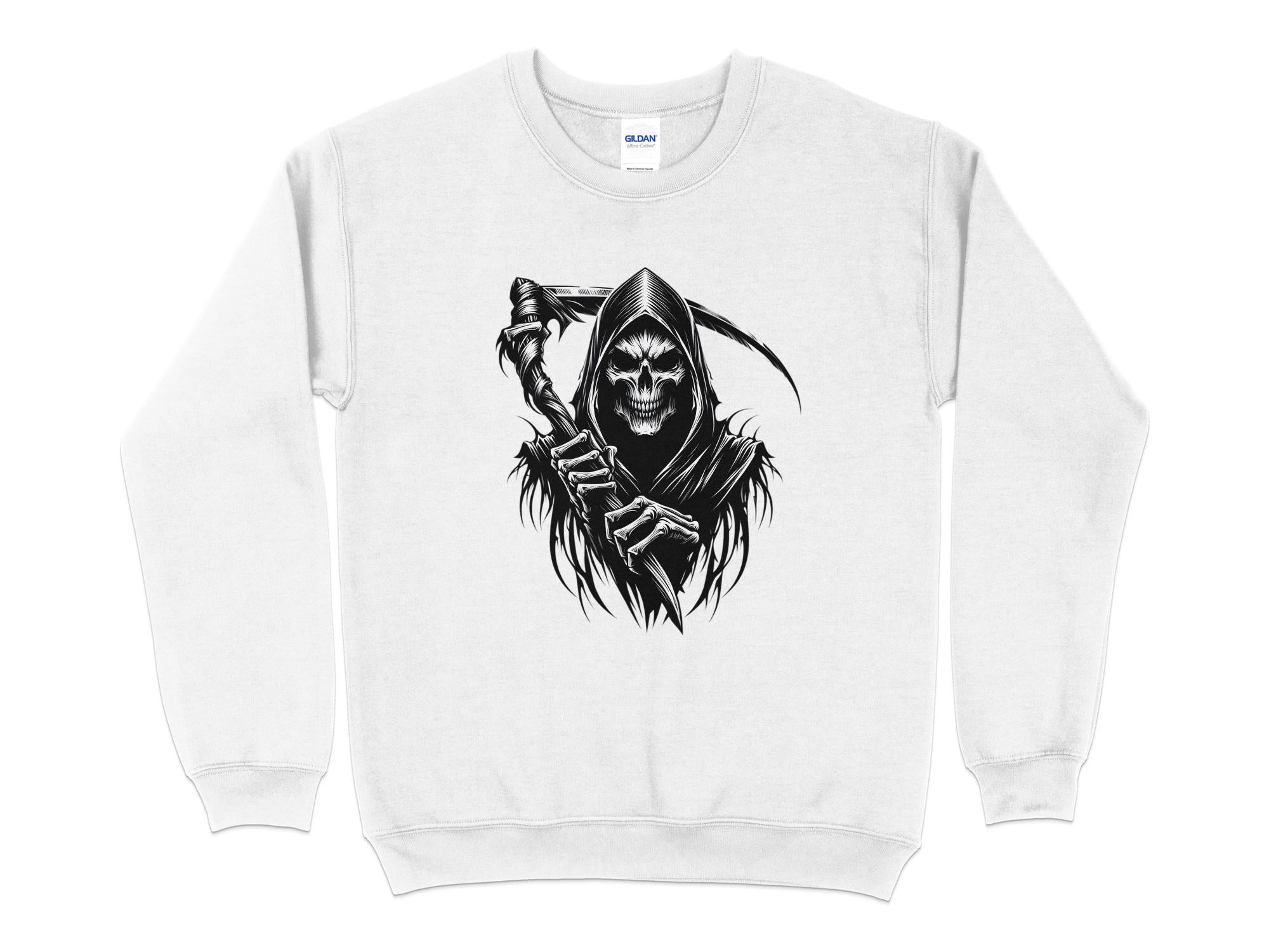 Grim Reaper - Black White Gildan Sweatshirt Commemorative Talisman Unisex Tee Graphic Design