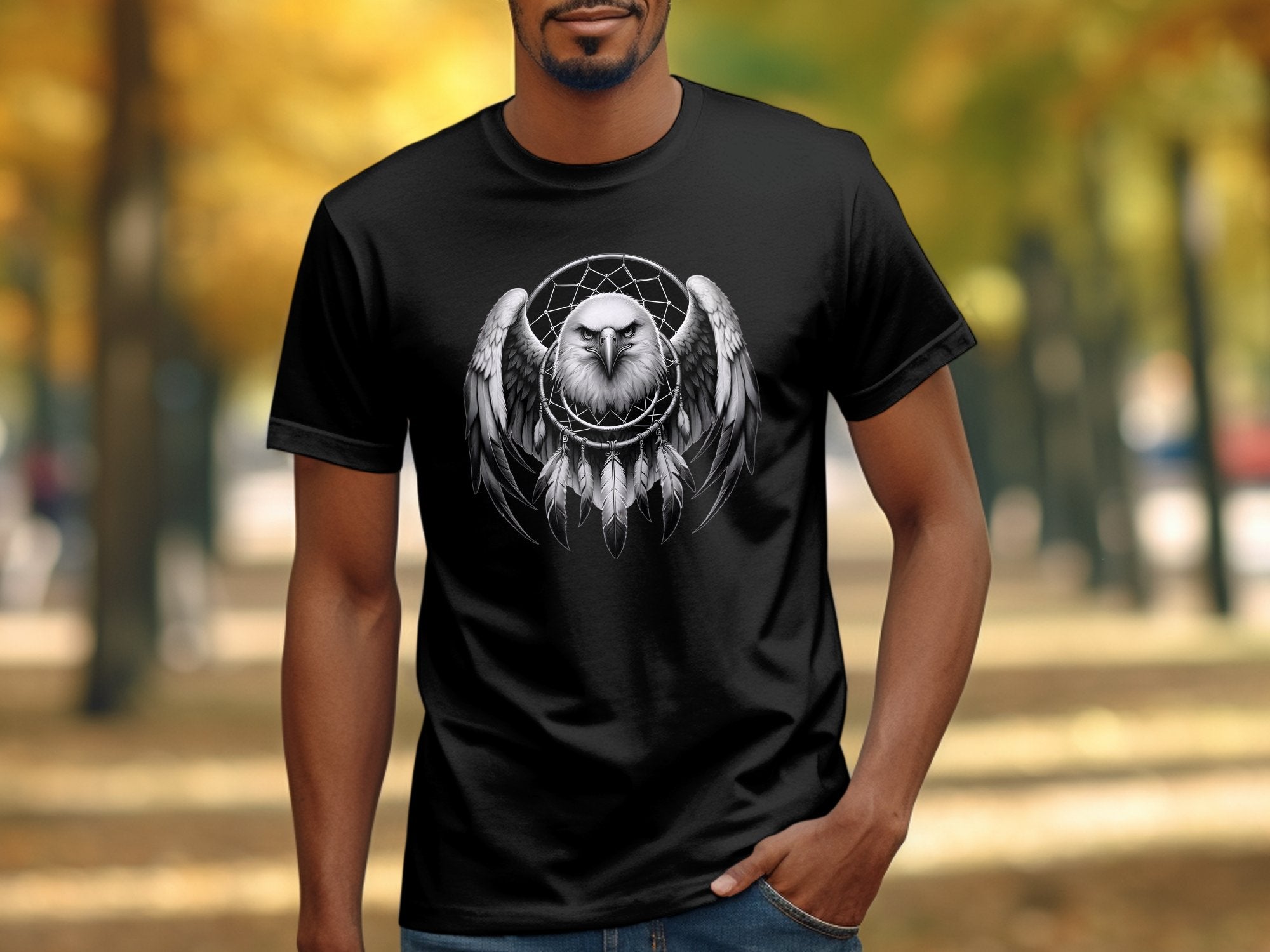 Dreamcatcher Eagle - Coloured Gildan T-Shirt Realistic Native American Talisman Unisex Mythology Tee Graphic Design