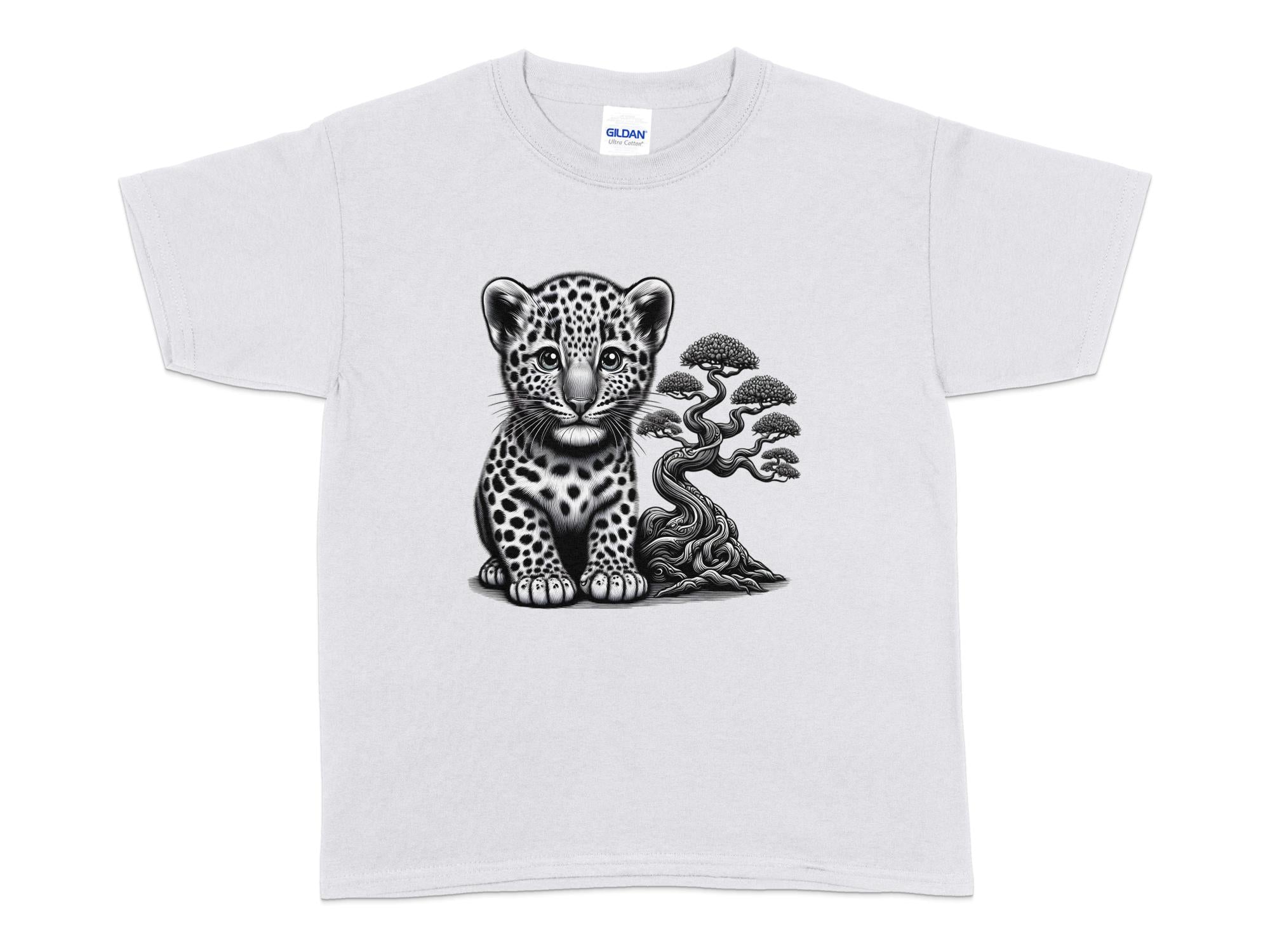 Leopard Bonsai - Coloured Gildan Kids T-Shirt Realistic Animal Talisman Unisex Cute Tee Graphic Design