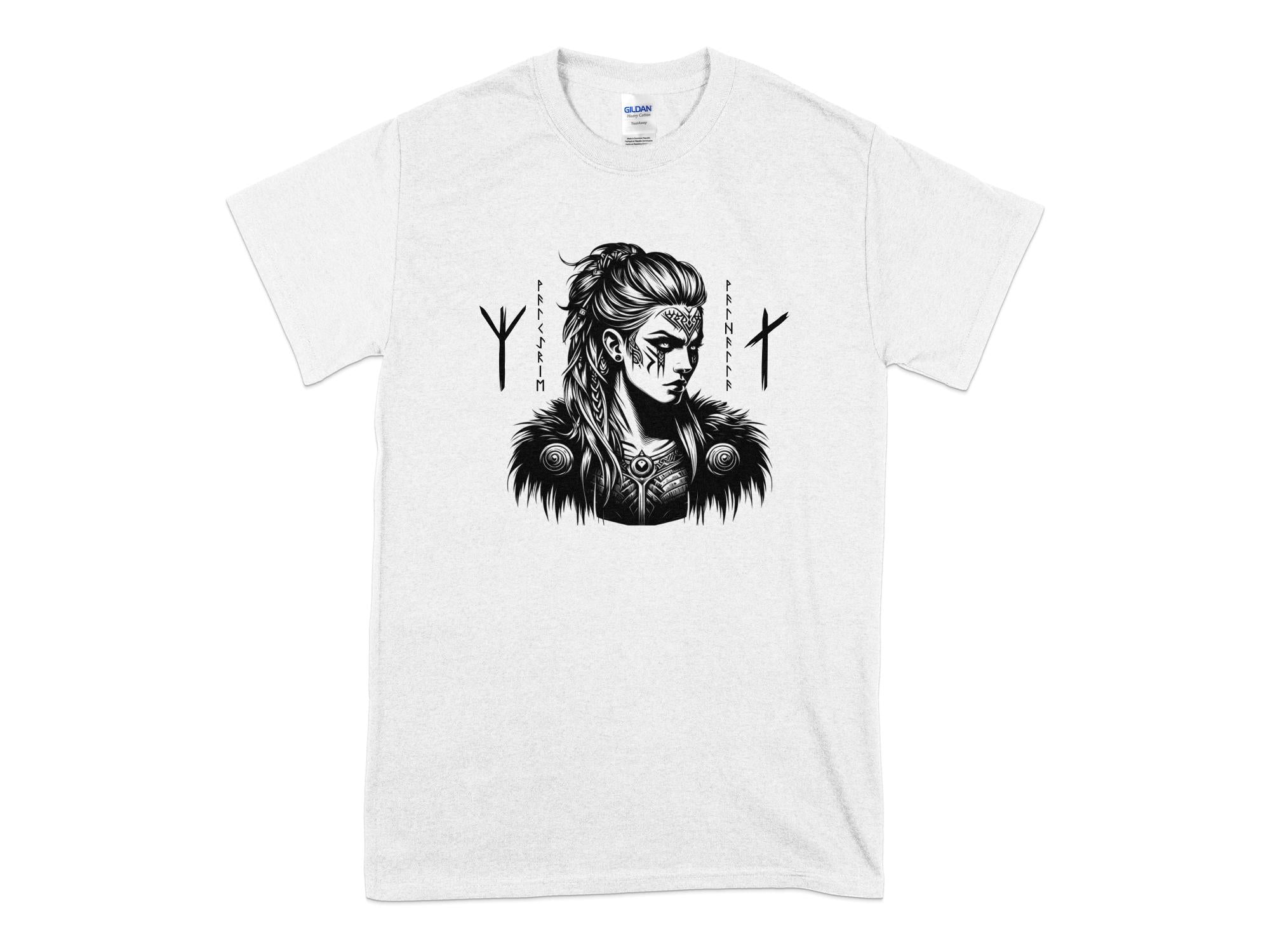 Viking Shield Maiden - Coloured Gildan T Shirt Realistic Norse Talisman Men Women Unisex Valhalla Tee Graphic Design