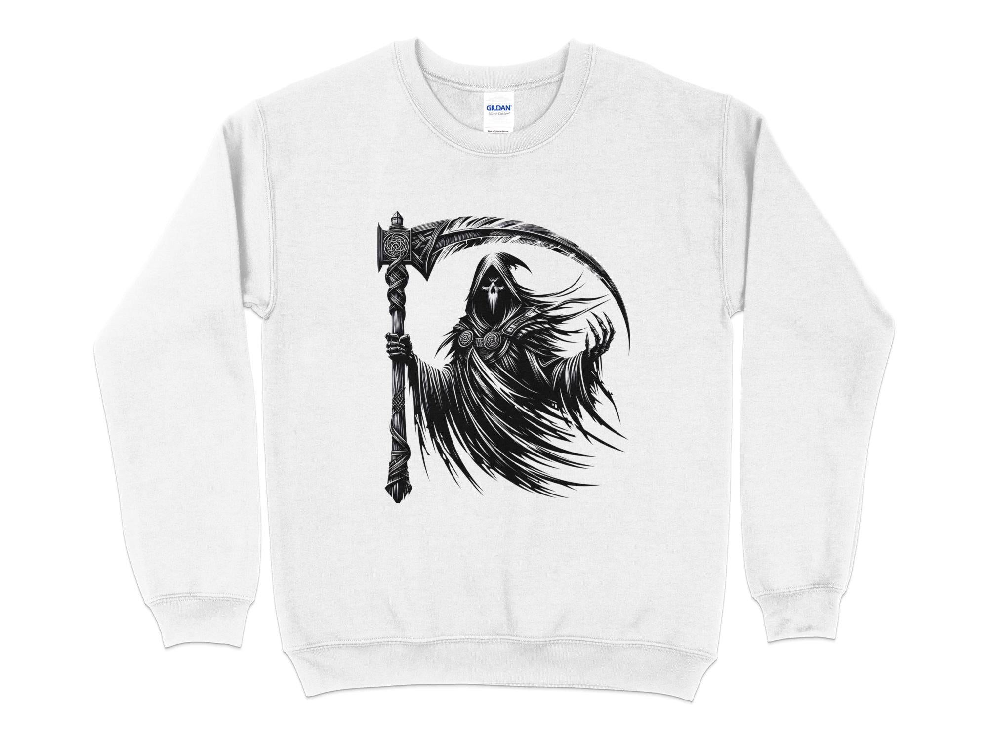 Grim Reaper - Black White Gildan Sweatshirt Commemorative Talisman Unisex Tee Graphic Design