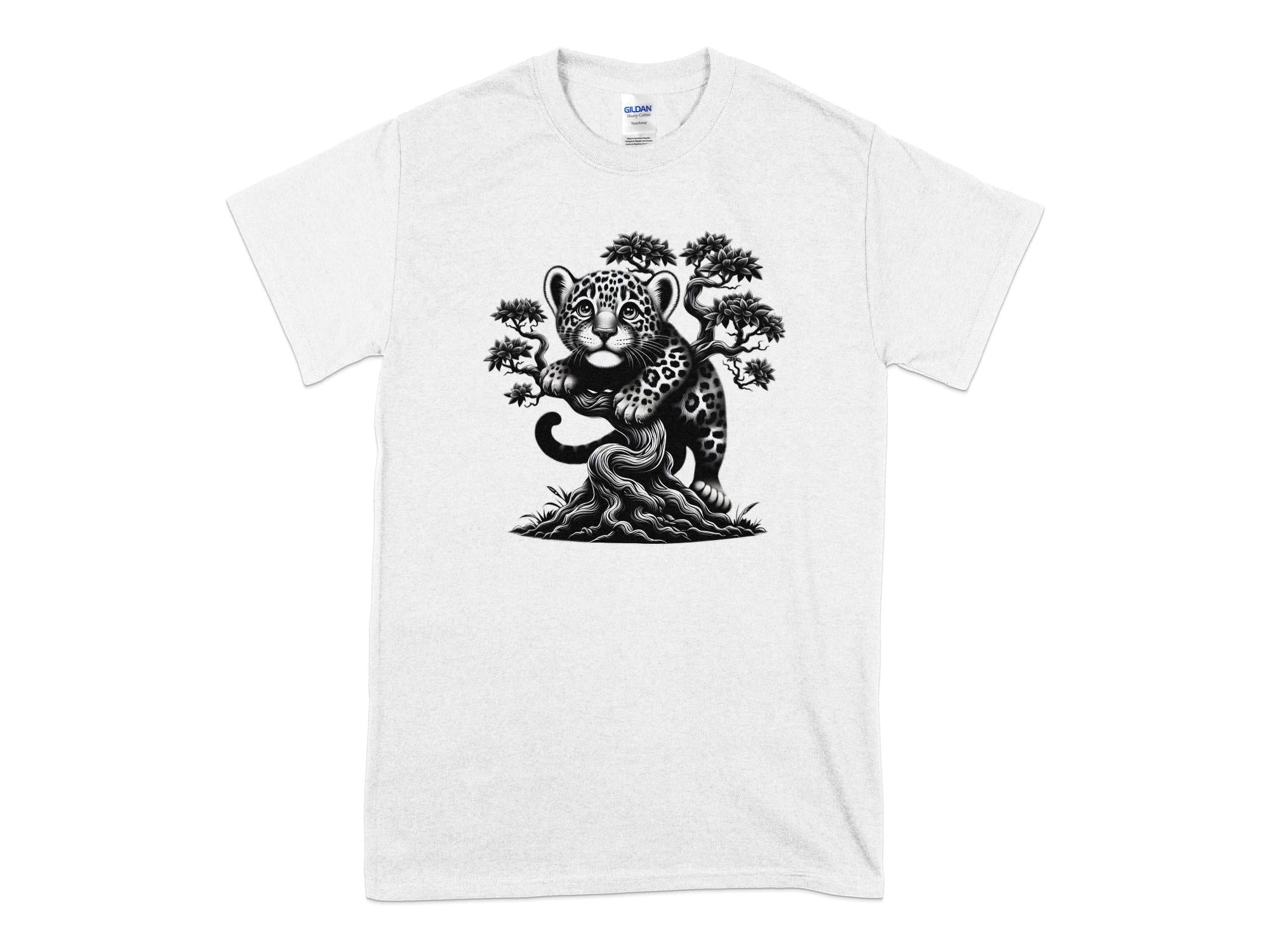 Leopard Bonsai - Coloured Gildan T-Shirt Realistic Animal Talisman Unisex Cute Tee Graphic Design