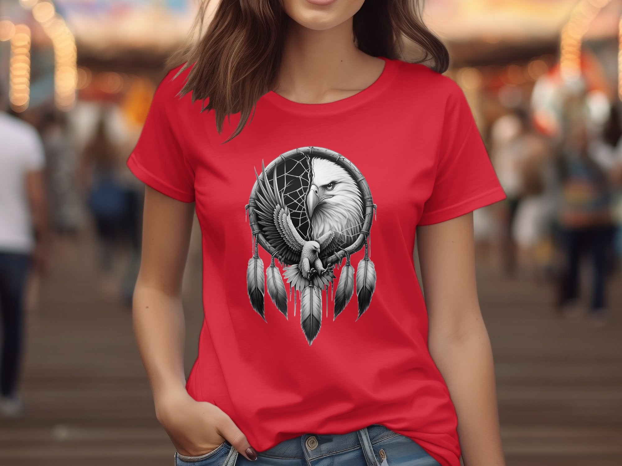 Dreamcatcher Eagle - Coloured Gildan T-Shirt Realistic Native American Talisman Unisex Mythology Tee Graphic Design