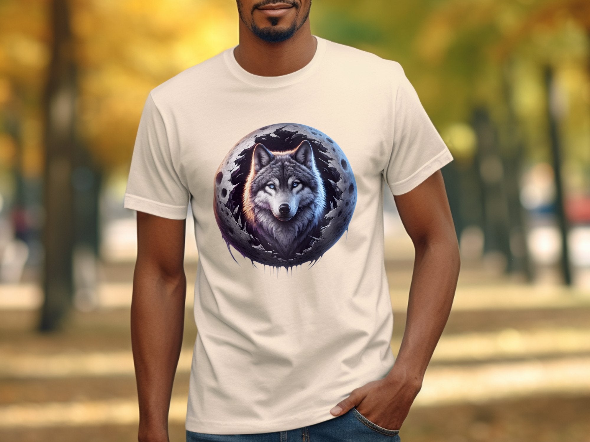 Moon Wolf - T-Shirt Realistic Full Colour Animal Talisman Unisex Mythology Tee Gildan Graphic Design