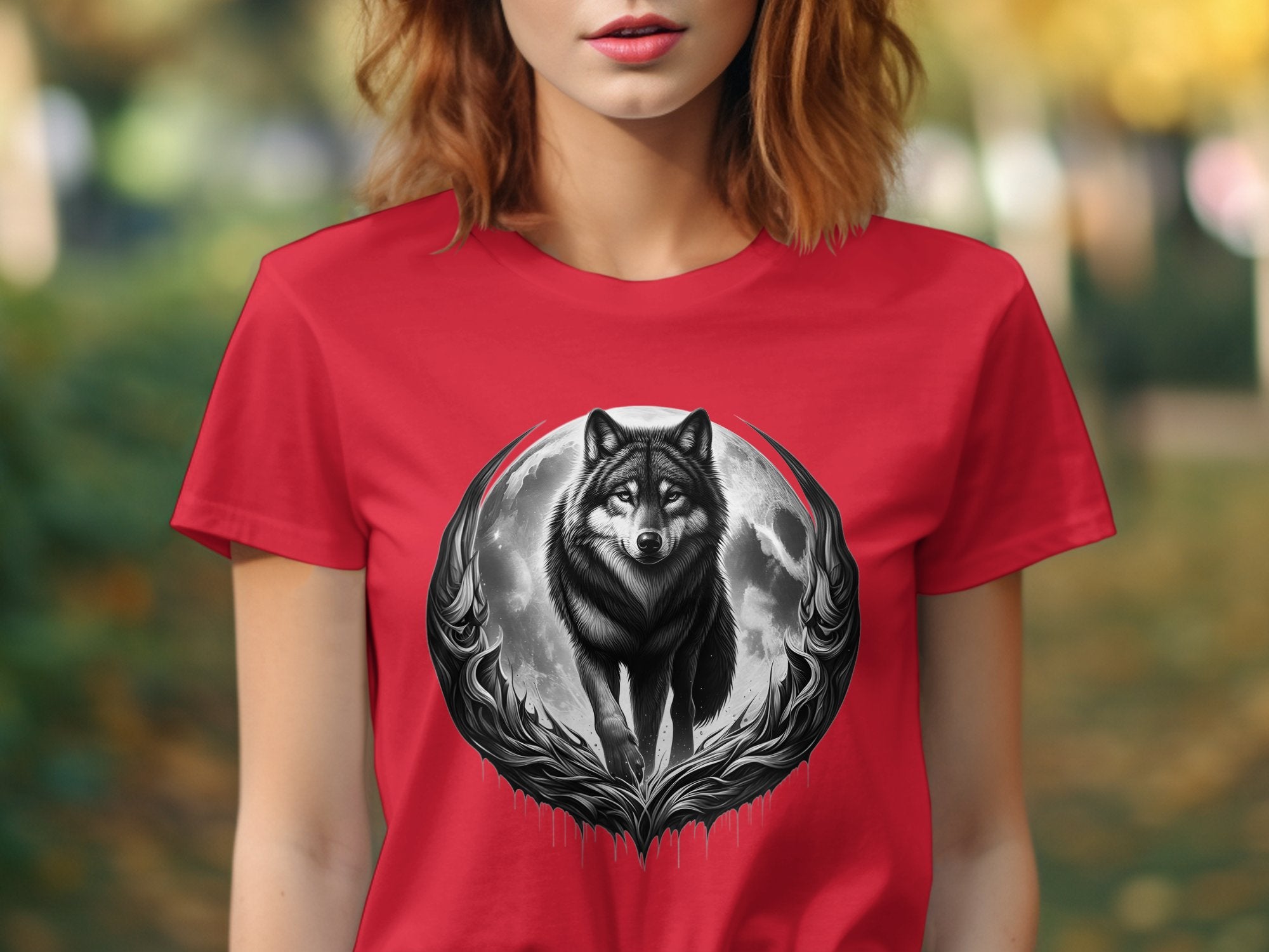 Moon Wolf - Coloured Gildan T-Shirt Realistic Animal Talisman Unisex Mythology Tee Graphic Design