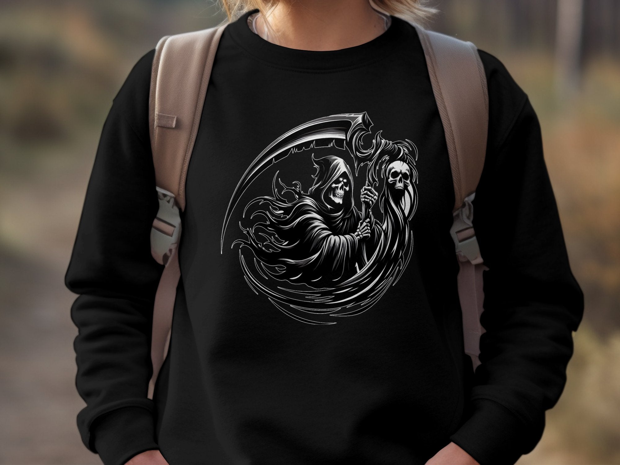 Grim Reaper - Black White Gildan Sweatshirt Commemorative Talisman Unisex Tee Graphic Design