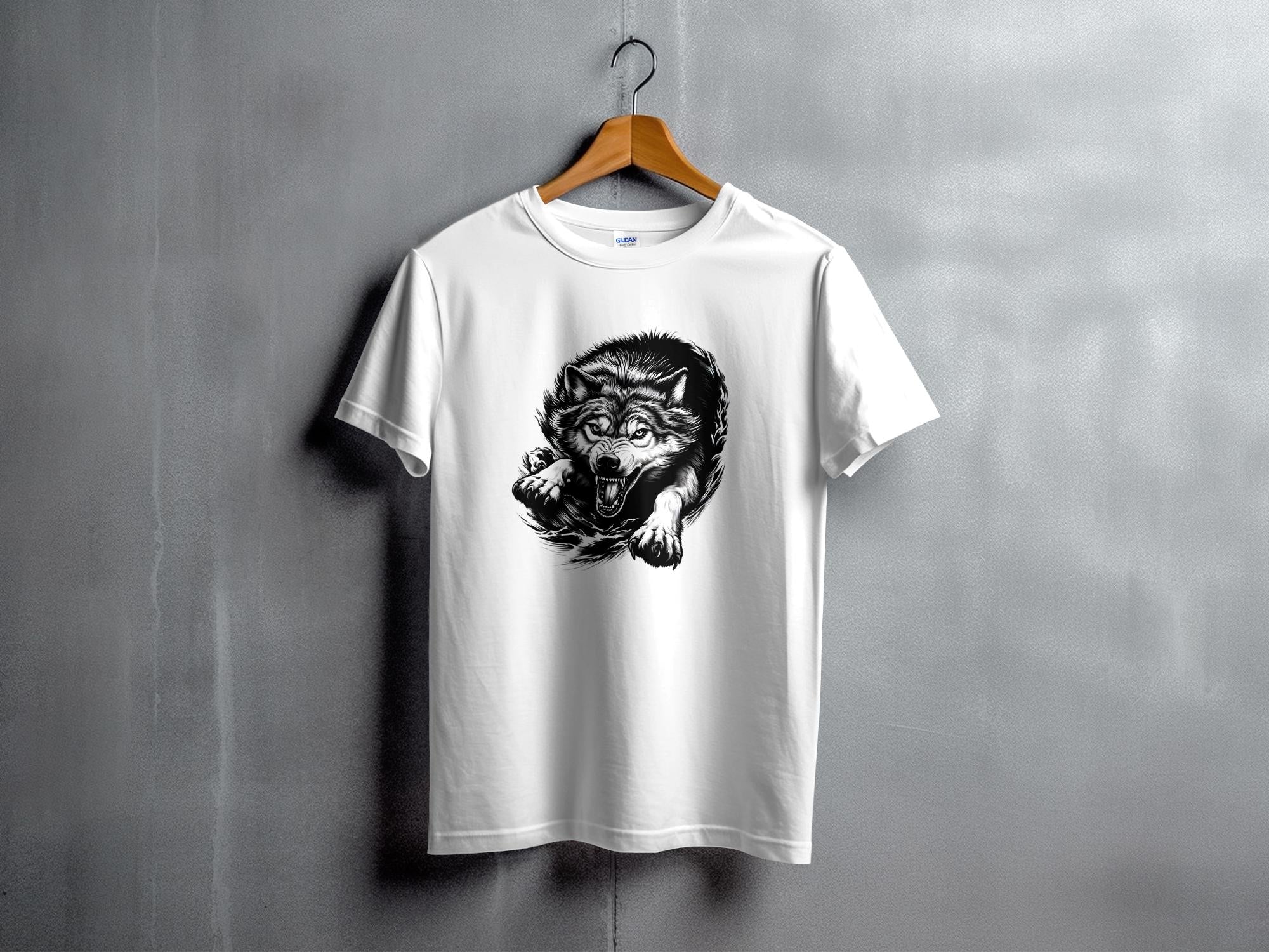 Wolf Tribal - Black White Gildan Kids T-Shirt Realistic Animal Talisman Unisex Tee Graphic Design