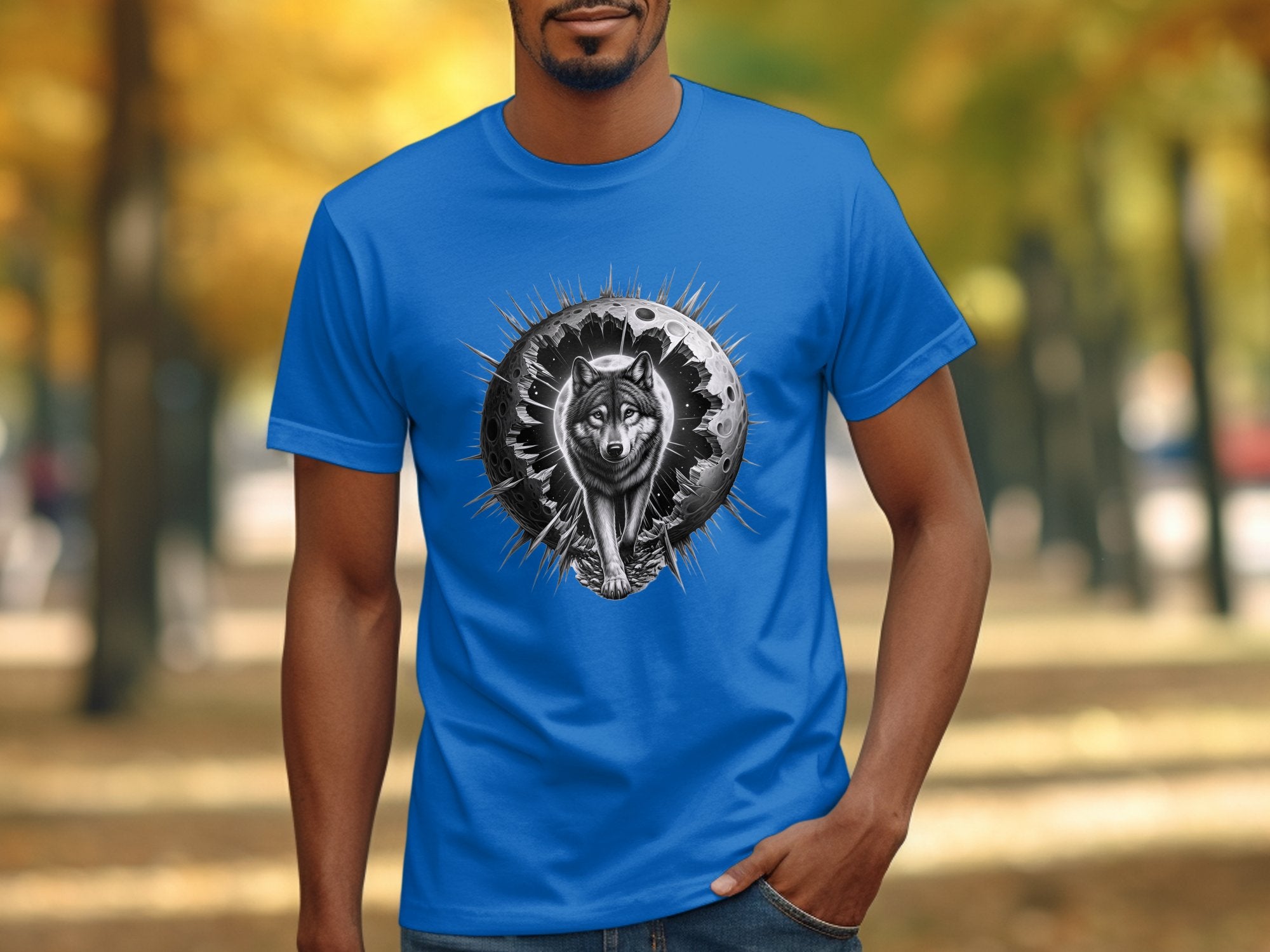 Moon Wolf - Coloured Gildan T-Shirt Realistic Animal Talisman Unisex Mythology Tee Graphic Design