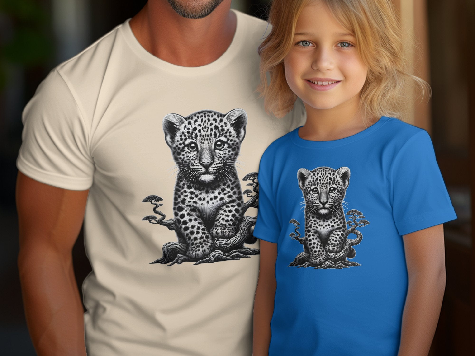 Leopard Bonsai - Coloured Gildan Kids T-Shirt Realistic Animal Talisman Unisex Cute Tee Graphic Design