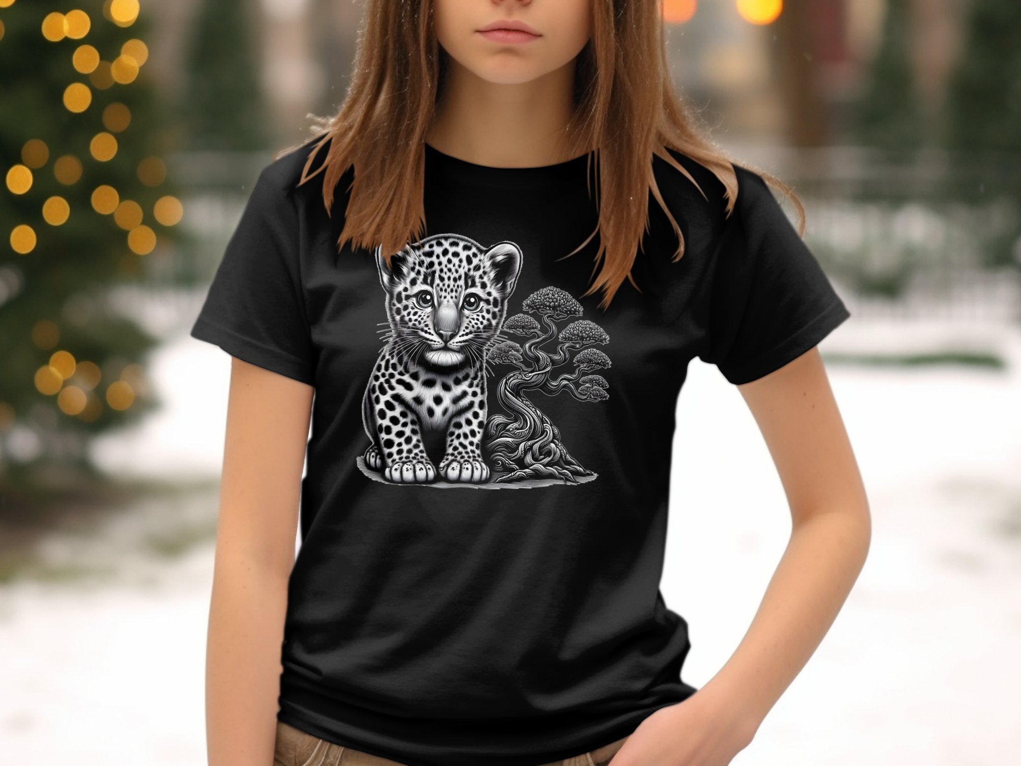 Leopard Bonsai - Coloured Gildan Kids T-Shirt Realistic Animal Talisman Unisex Cute Tee Graphic Design