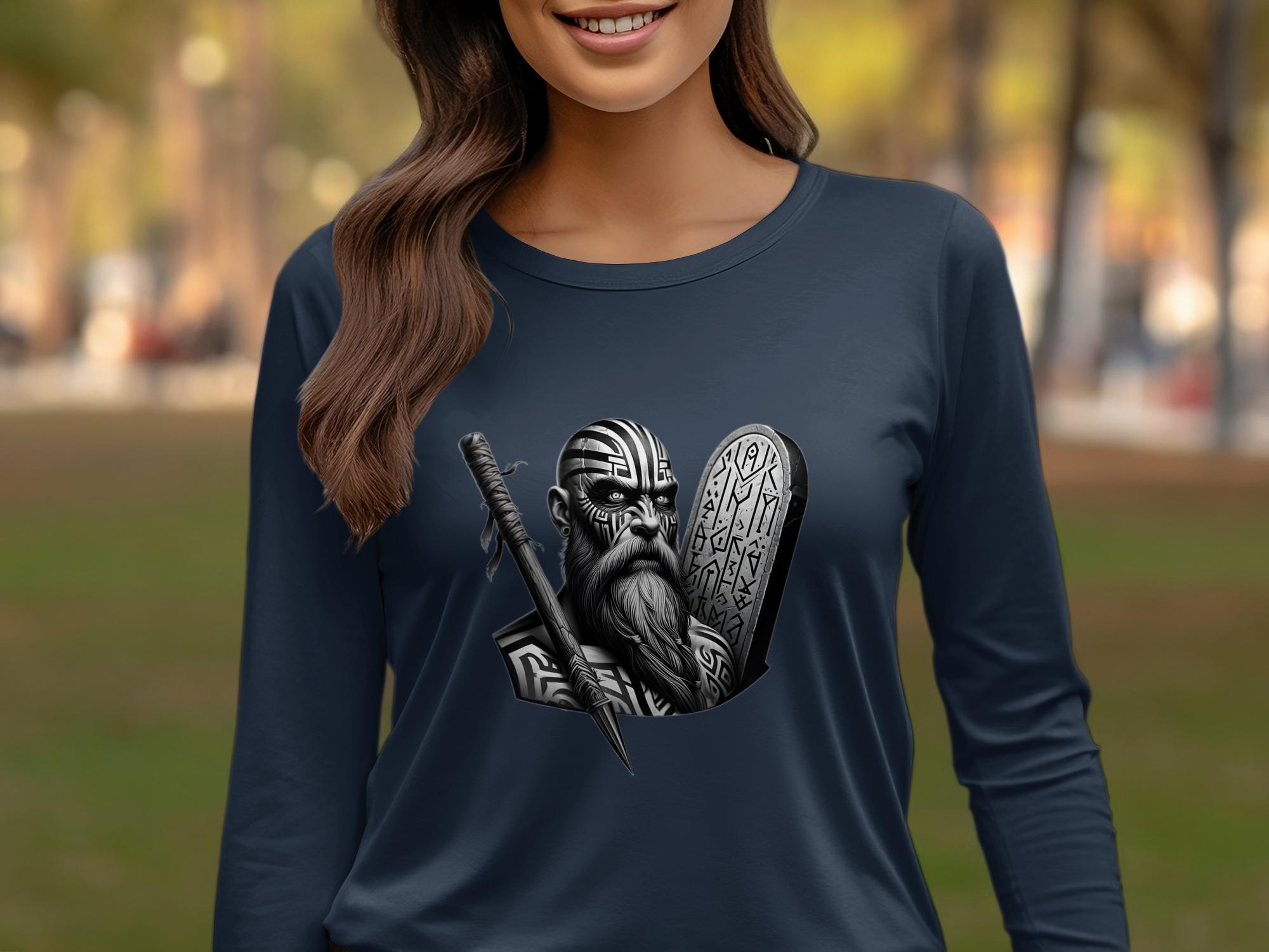 Viking Determination - Coloured Gildan Long Sleeve Realistic Norse Talisman Men Women Unisex Valhalla Tee Graphic Design