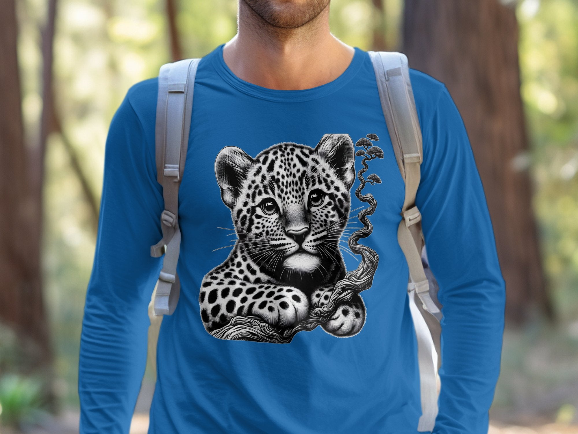 Leopard Bonsai - Coloured Gildan Long Sleeve Realistic Animal Talisman Unisex Cute Tee Graphic Design