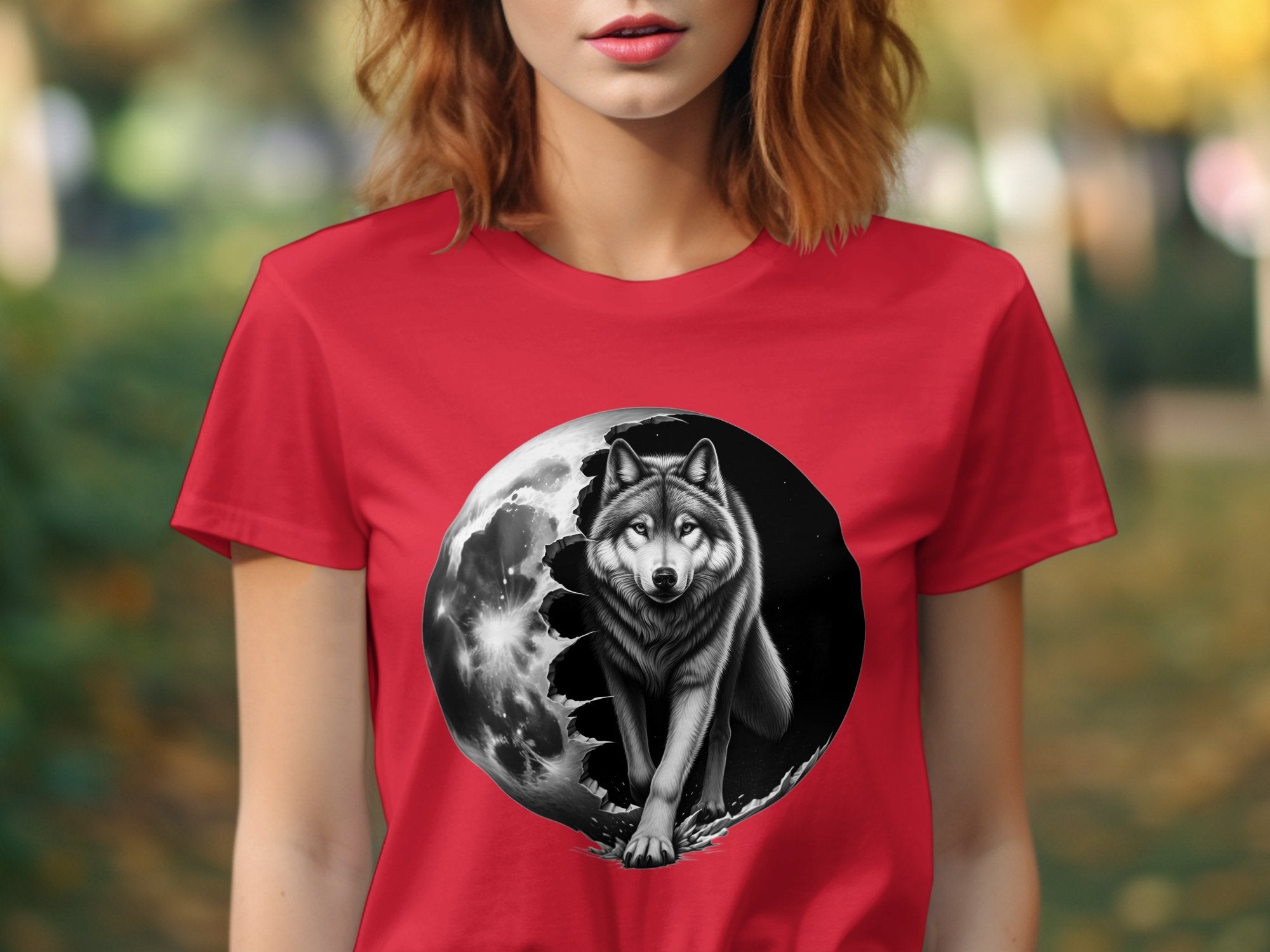 Moon Wolf - Coloured Gildan T-Shirt Realistic Animal Talisman Unisex Mythology Tee Graphic Design