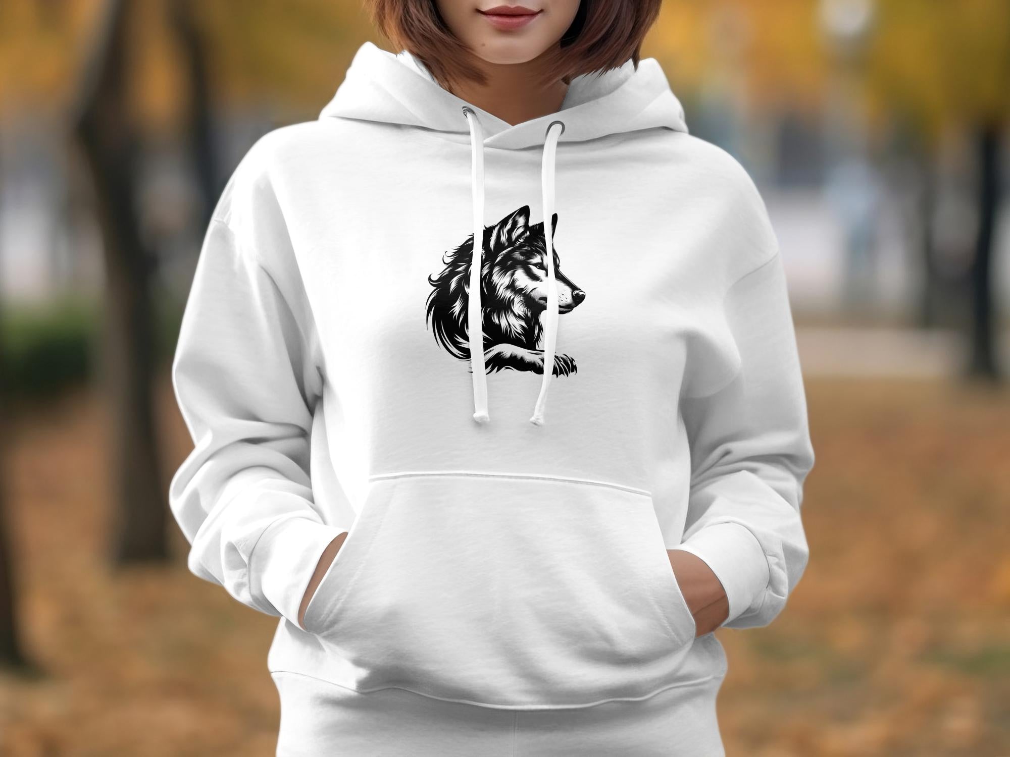 Wolf Tribal - Black White Gildan Hoodie Realistic Animal Talisman Unisex Tee Graphic Design