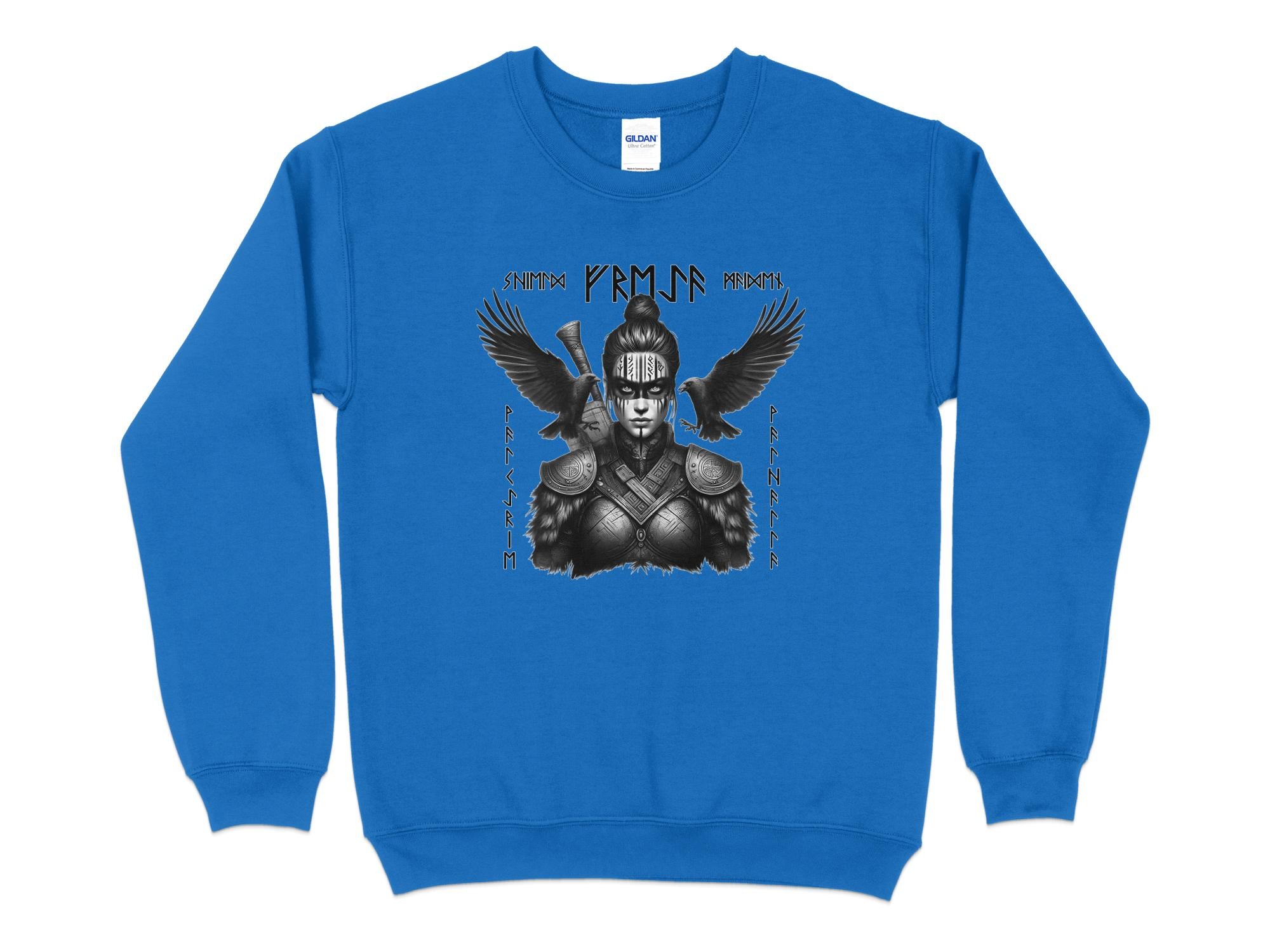 Viking Shield Maiden - Coloured Gildan Sweatshirt Realistic Norse Talisman Men Women Unisex Valhalla Tee Graphic Design