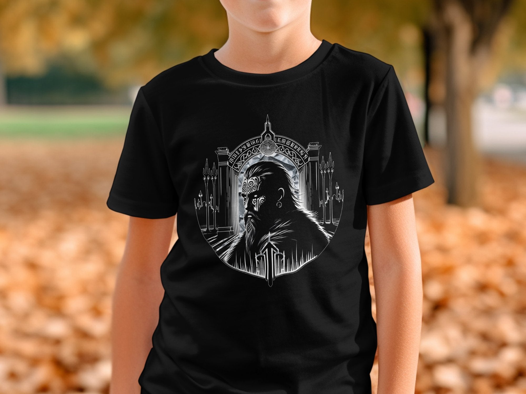 Viking Warrior - Coloured Gildan Kids T-Shirt Realistic Norse Talisman Unisex Valhalla Tee Graphic Design