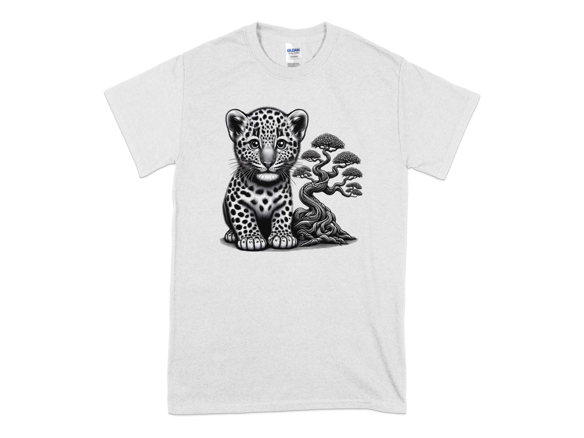 Leopard Bonsai - Coloured Gildan T-Shirt Realistic Animal Talisman Unisex Cute Tee Graphic Design