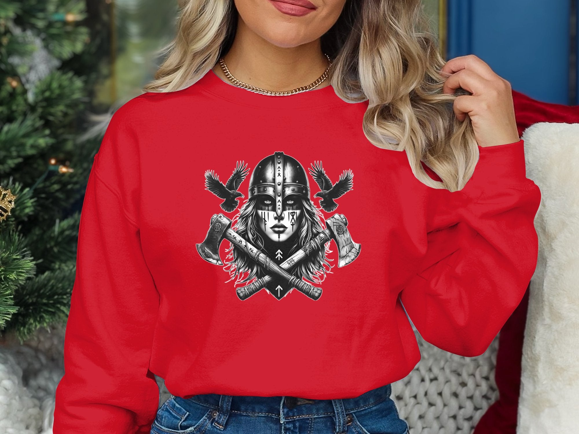 Viking Shield Maiden - Coloured Gildan Sweatshirt Realistic Norse Talisman Men Women Unisex Valhalla Tee Graphic Design