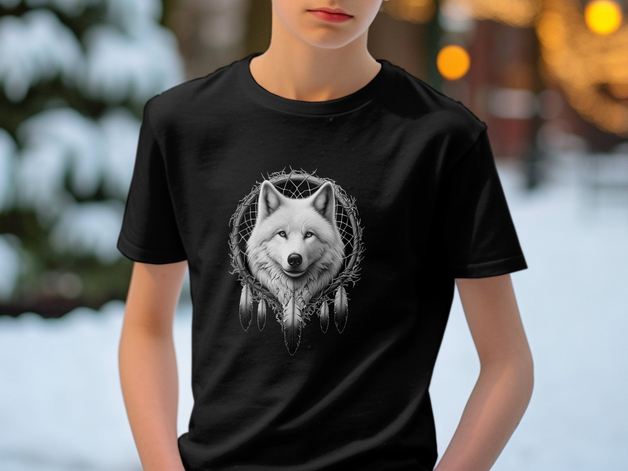 Dreamcatcher Wolf - Coloured Gildan Kids T-Shirt Realistic Native American Talisman Unisex Mythology Tee Graphic Design