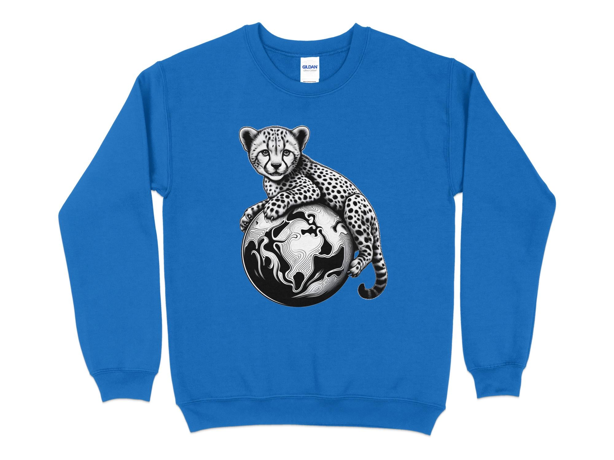 Cheetah World - Coloured Gildan Sweatshirt Realistic Animal Talisman Unisex Cute Tee Graphic Design