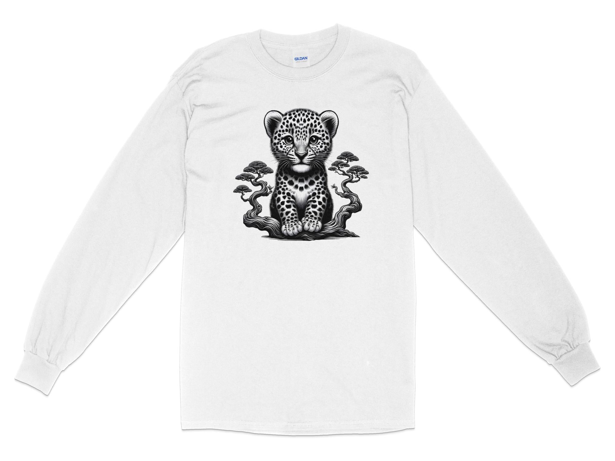 Leopard Bonsai - Coloured Gildan Long Sleeve Realistic Animal Talisman Unisex Cute Tee Graphic Design