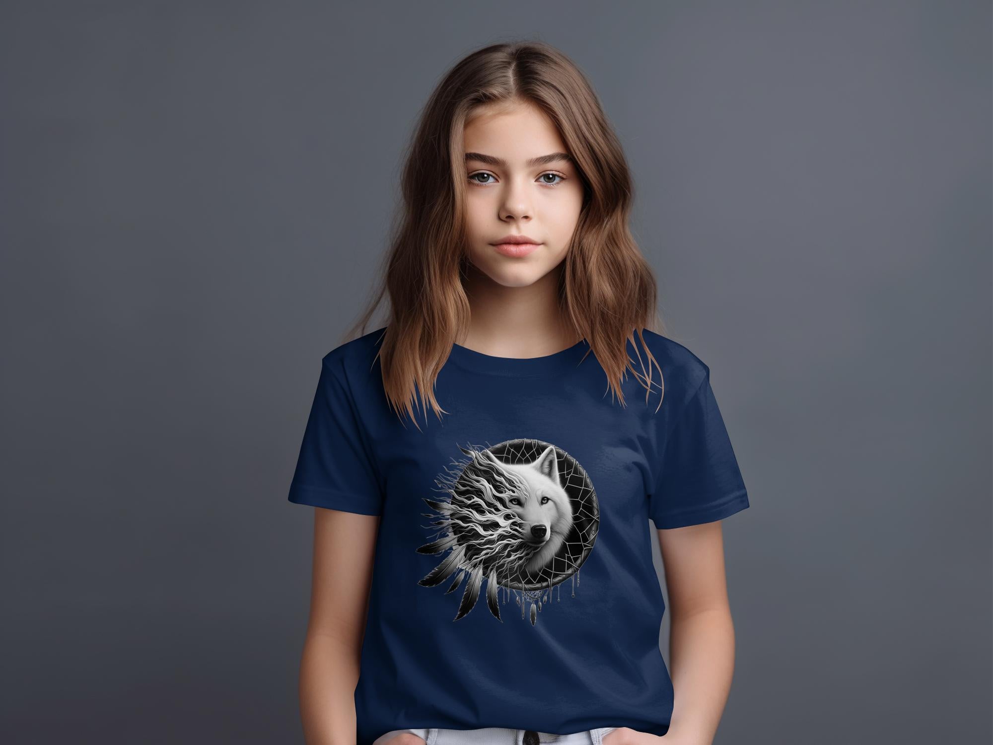 Dreamcatcher Wolf - Coloured Gildan Kids T-Shirt Realistic Native American Talisman Unisex Mythology Tee Graphic Design