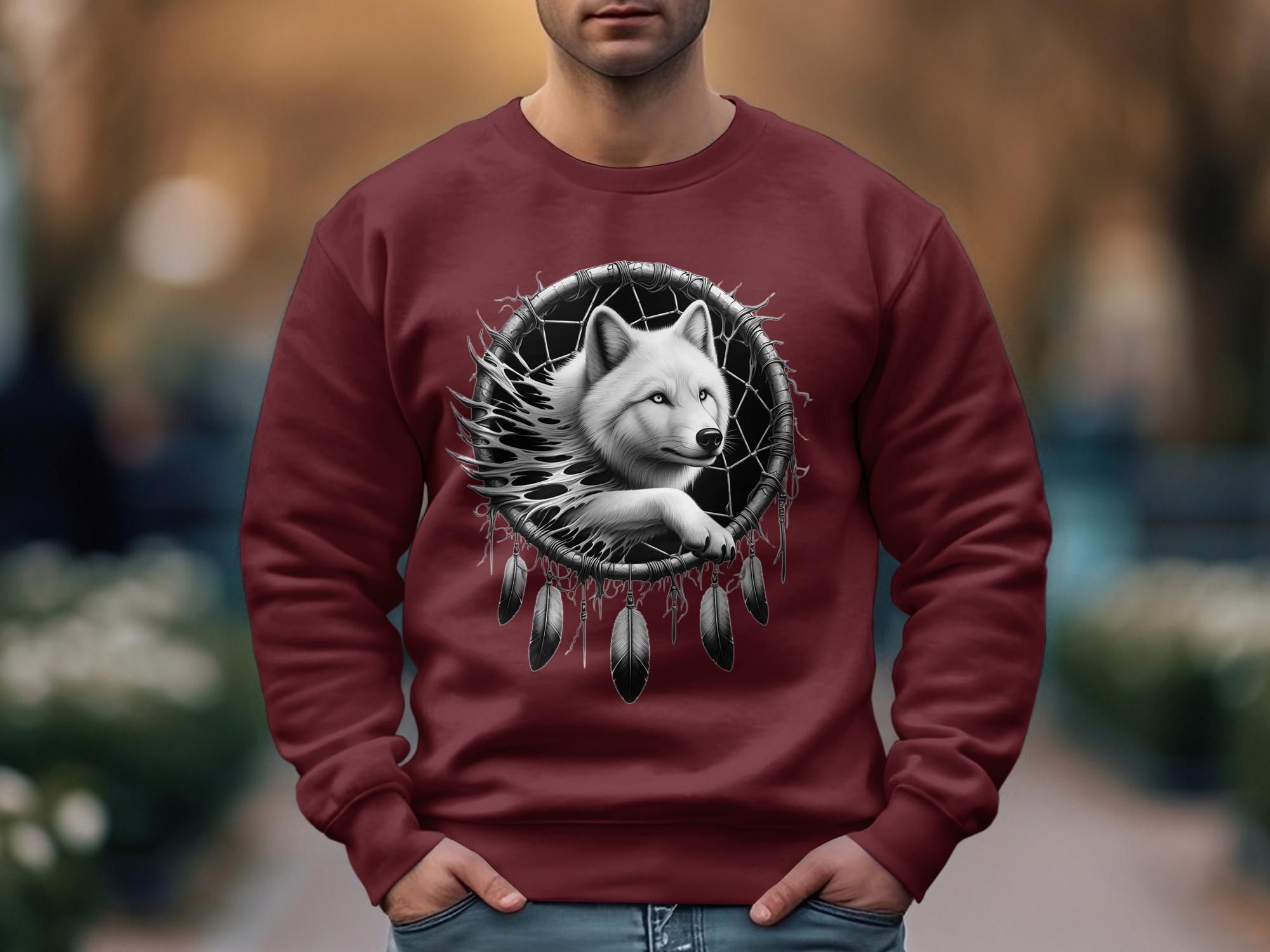 Dreamcatcher Wolf - Coloured Gildan Sweatshirt Realistic Native American Talisman Unisex Mythology Tee Graphic Design