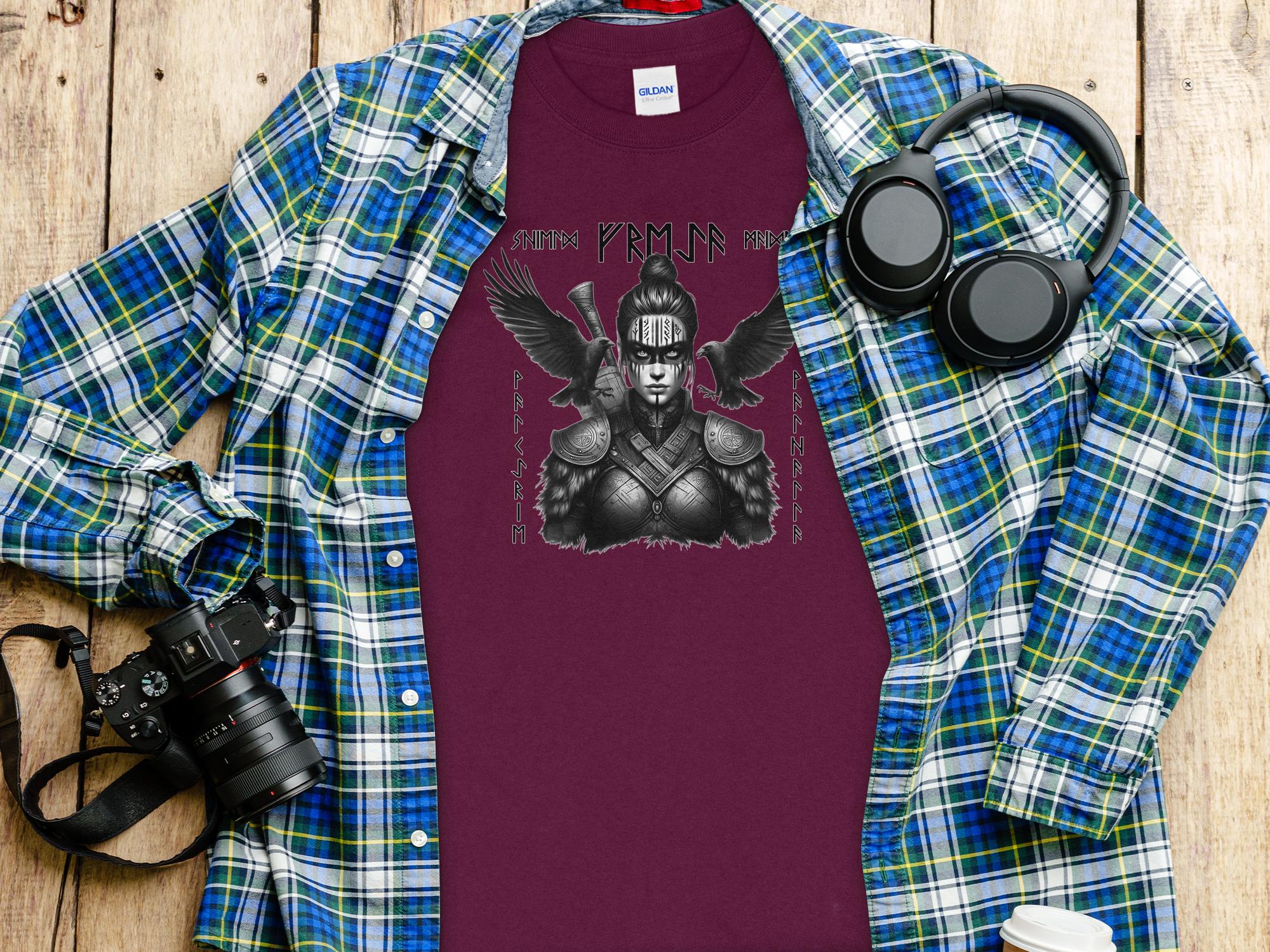 Viking Shield Maiden - Coloured Gildan Long Sleeve Realistic Norse Talisman Men Women Unisex Valhalla Tee Graphic Design