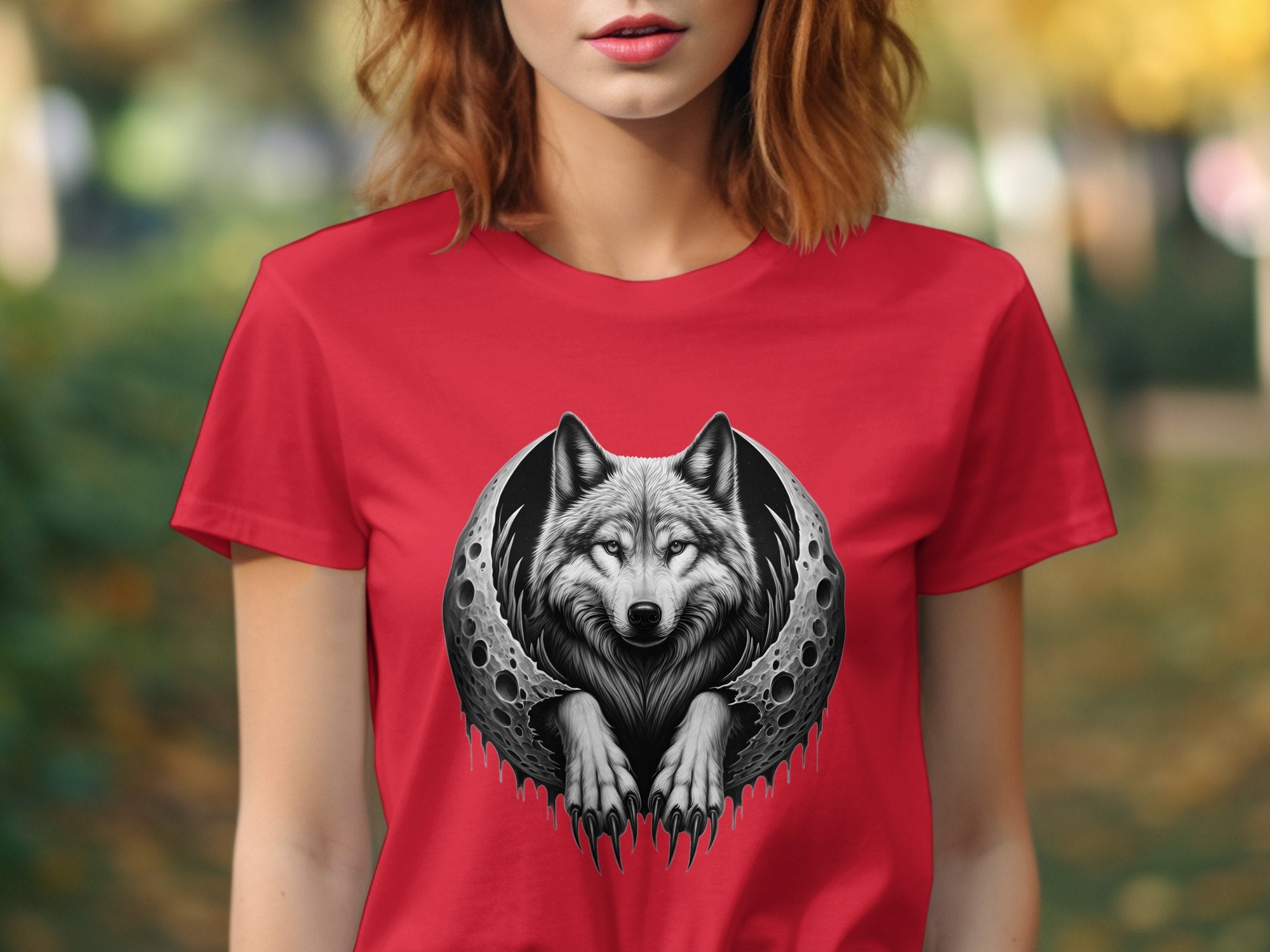 Moon Wolf - Coloured Gildan T-Shirt Realistic Animal Talisman Unisex Mythology Tee Graphic Design