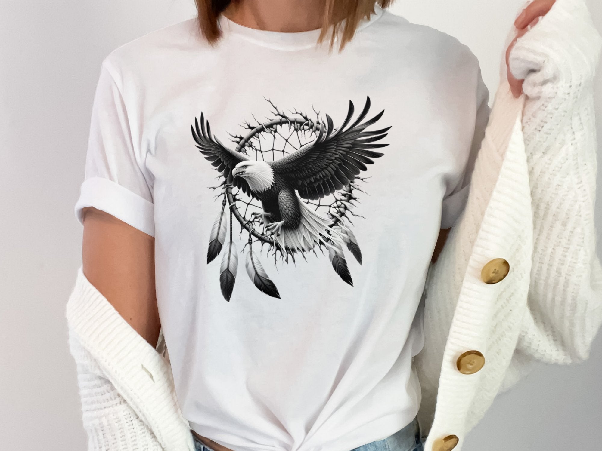 Dreamcatcher Eagle - Coloured Gildan T-Shirt Realistic Native American Talisman Unisex Mythology Tee Graphic Design