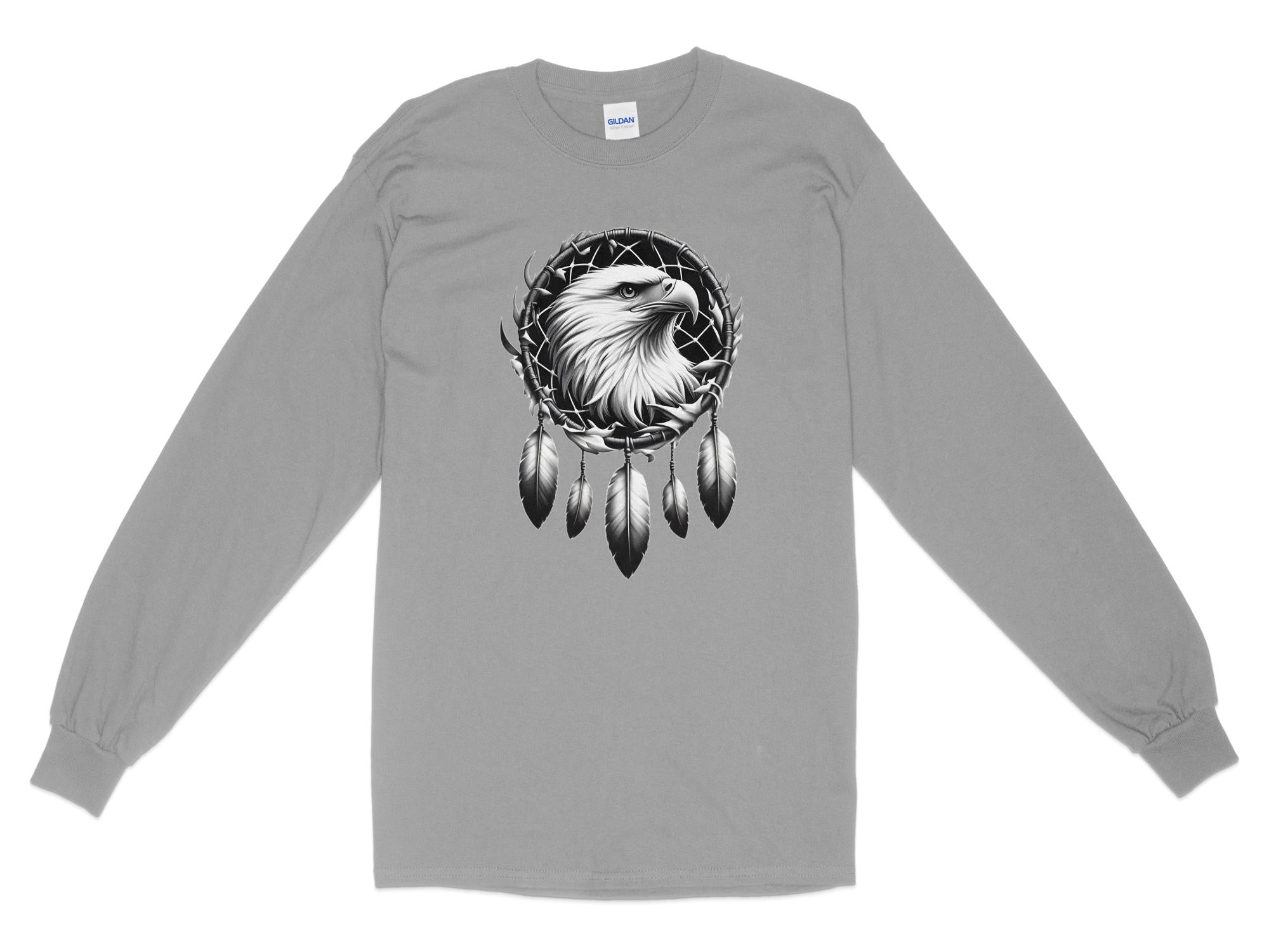 Dreamcatcher Eagle - Coloured Gildan Long Sleeve Realistic Native American Talisman Unisex Mythology Tee Graphic Design