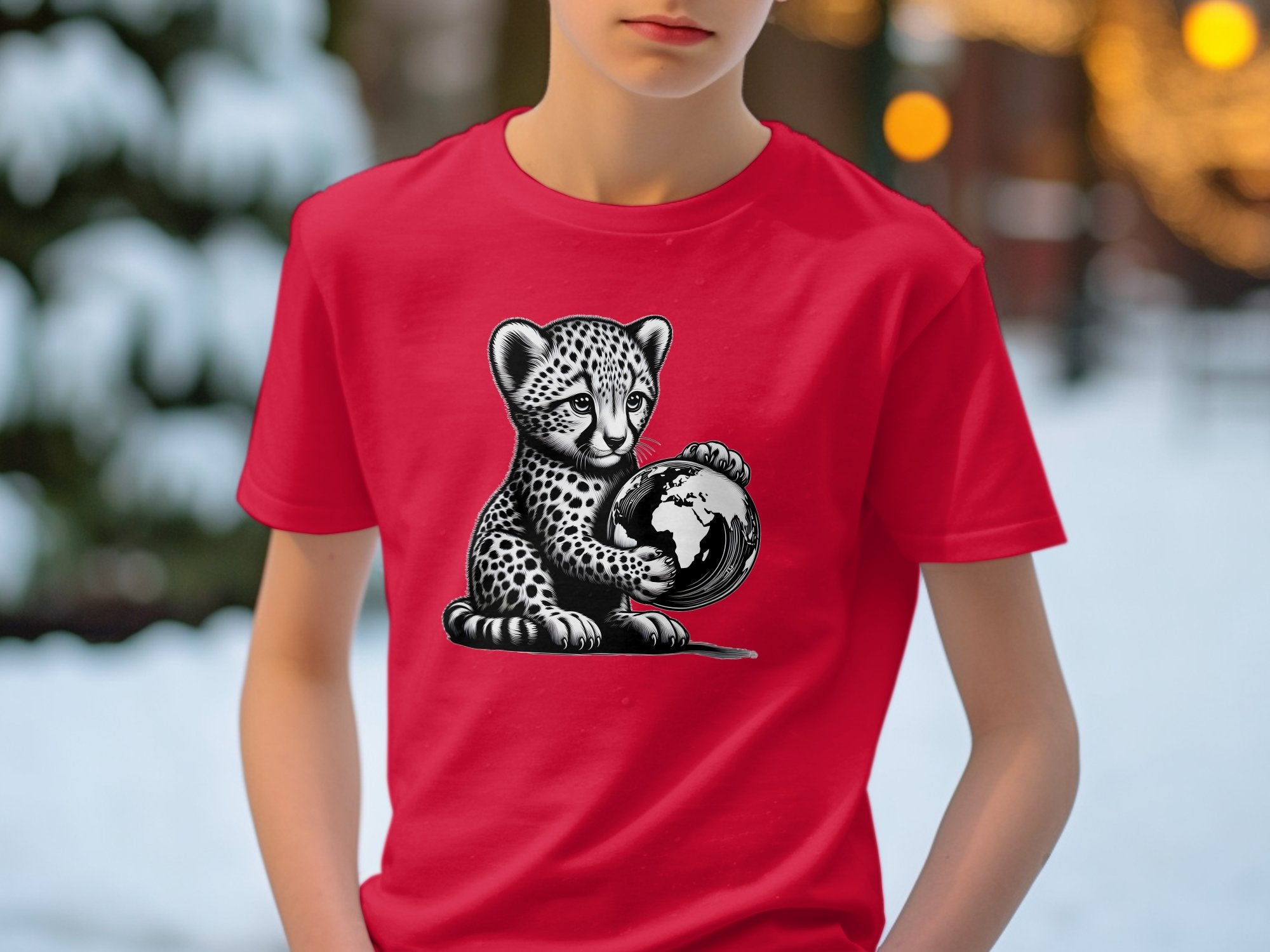 Cheetah World - Coloured Gildan Kids T-Shirt Realistic Animal Talisman Unisex Cute Tee Graphic Design