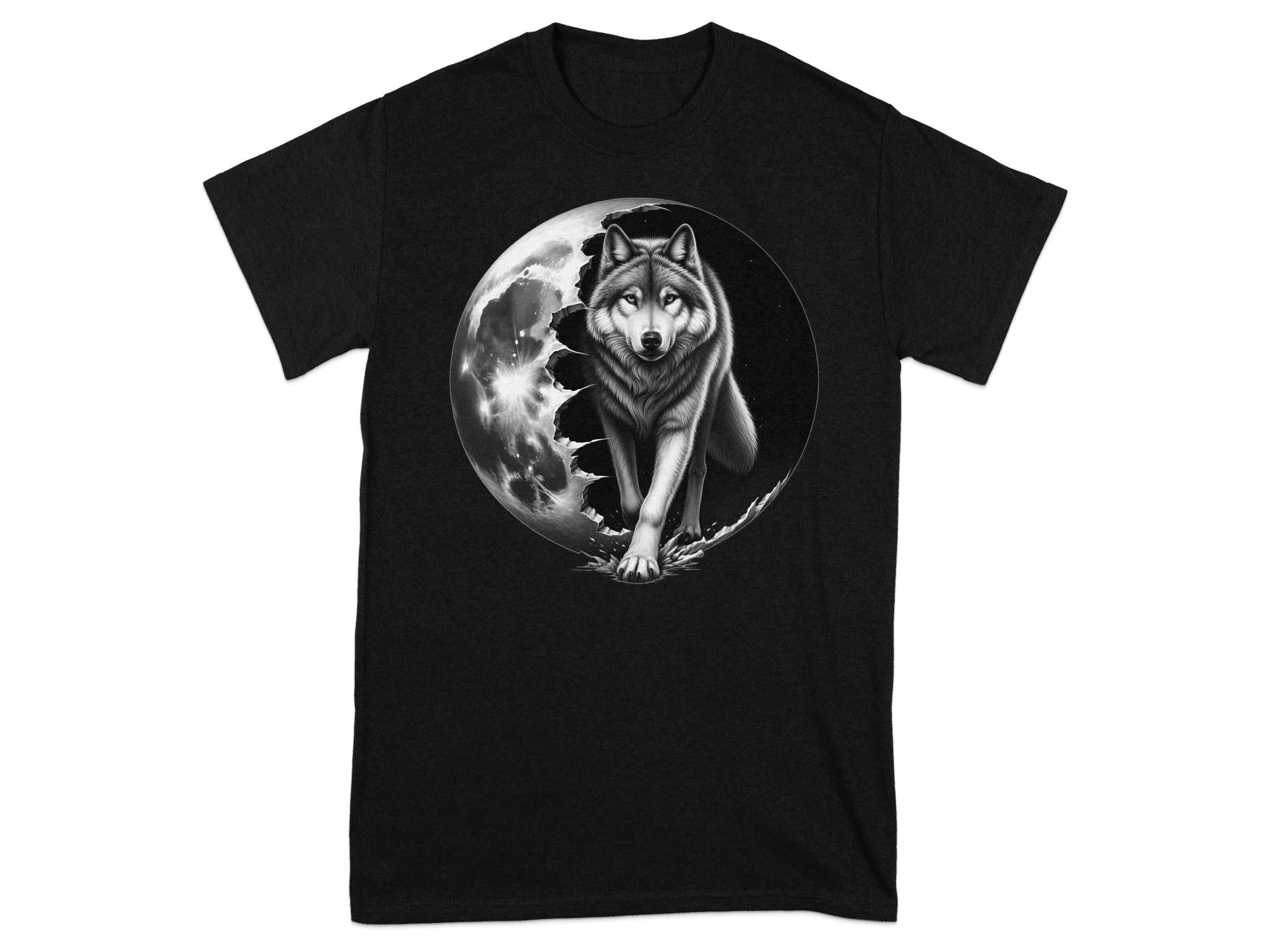 Moon Wolf - Coloured Gildan T-Shirt Realistic Animal Talisman Unisex Mythology Tee Graphic Design