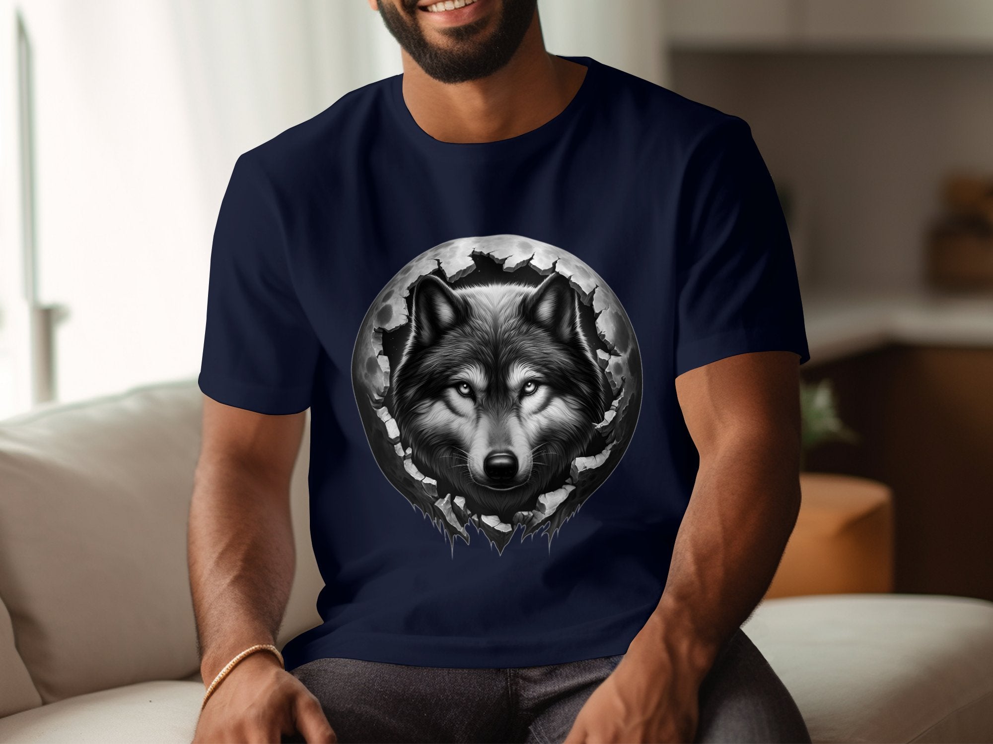 Moon Wolf - Coloured Gildan T-Shirt Realistic Animal Talisman Unisex Mythology Tee Graphic Design