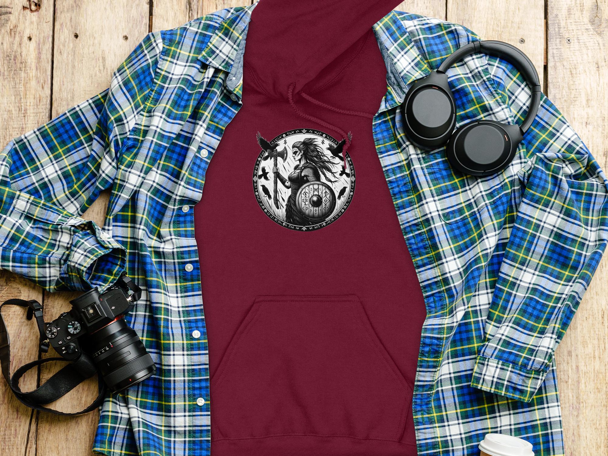 Viking Shield Maiden - Coloured Gildan Hoodie Realistic Norse Talisman Men Women Unisex Valhalla Tee Graphic Design