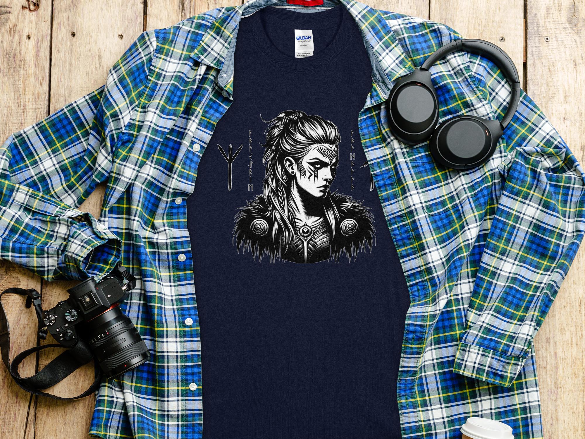 Viking Shield Maiden - Coloured Gildan T Shirt Realistic Norse Talisman Men Women Unisex Valhalla Tee Graphic Design