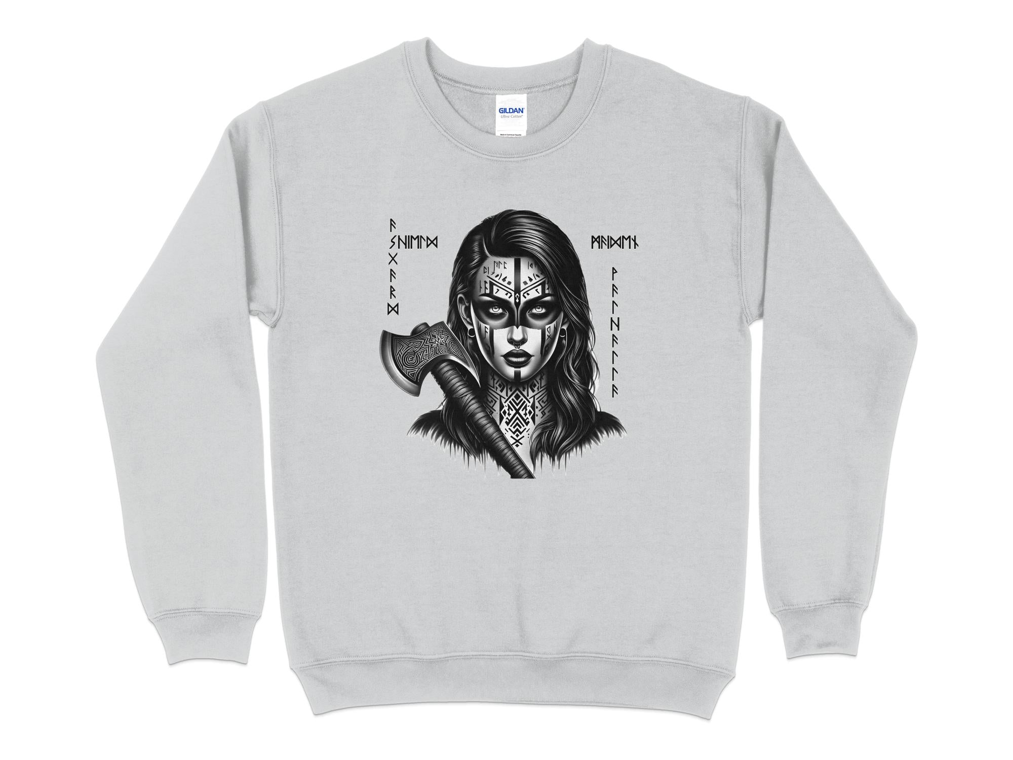 Viking Shield Maiden - Coloured Gildan Sweatshirt Realistic Norse Talisman Men Women Unisex Valhalla Tee Graphic Design