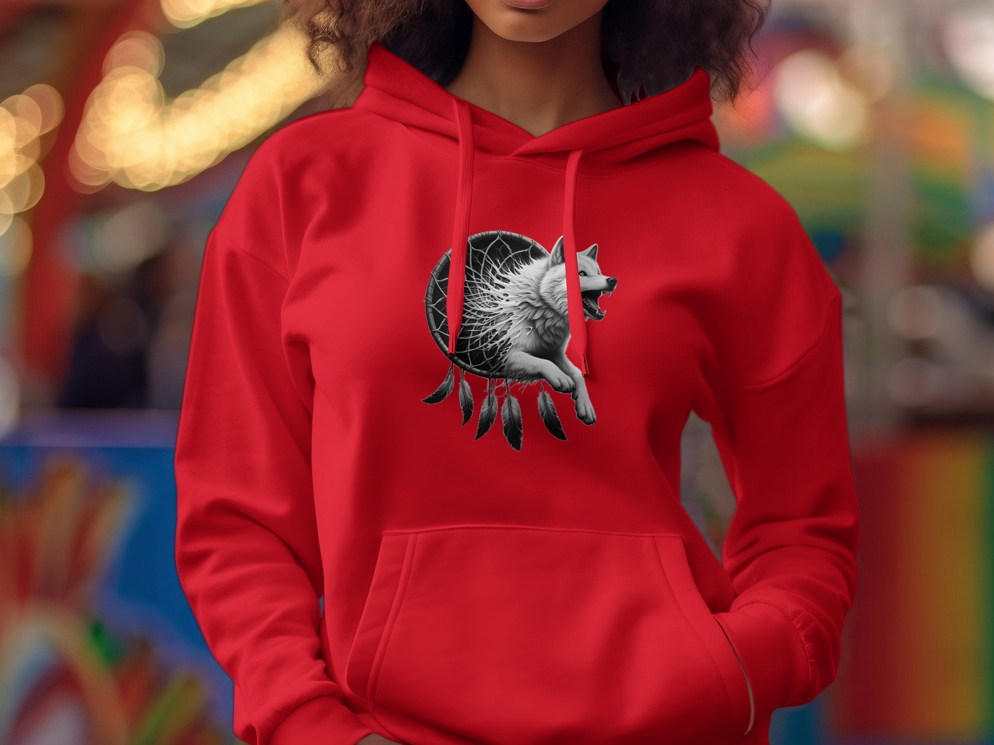 Dreamcatcher Wolf - Coloured Gildan Hoodie Realistic Native American Talisman Unisex Mythology Tee Graphic Design