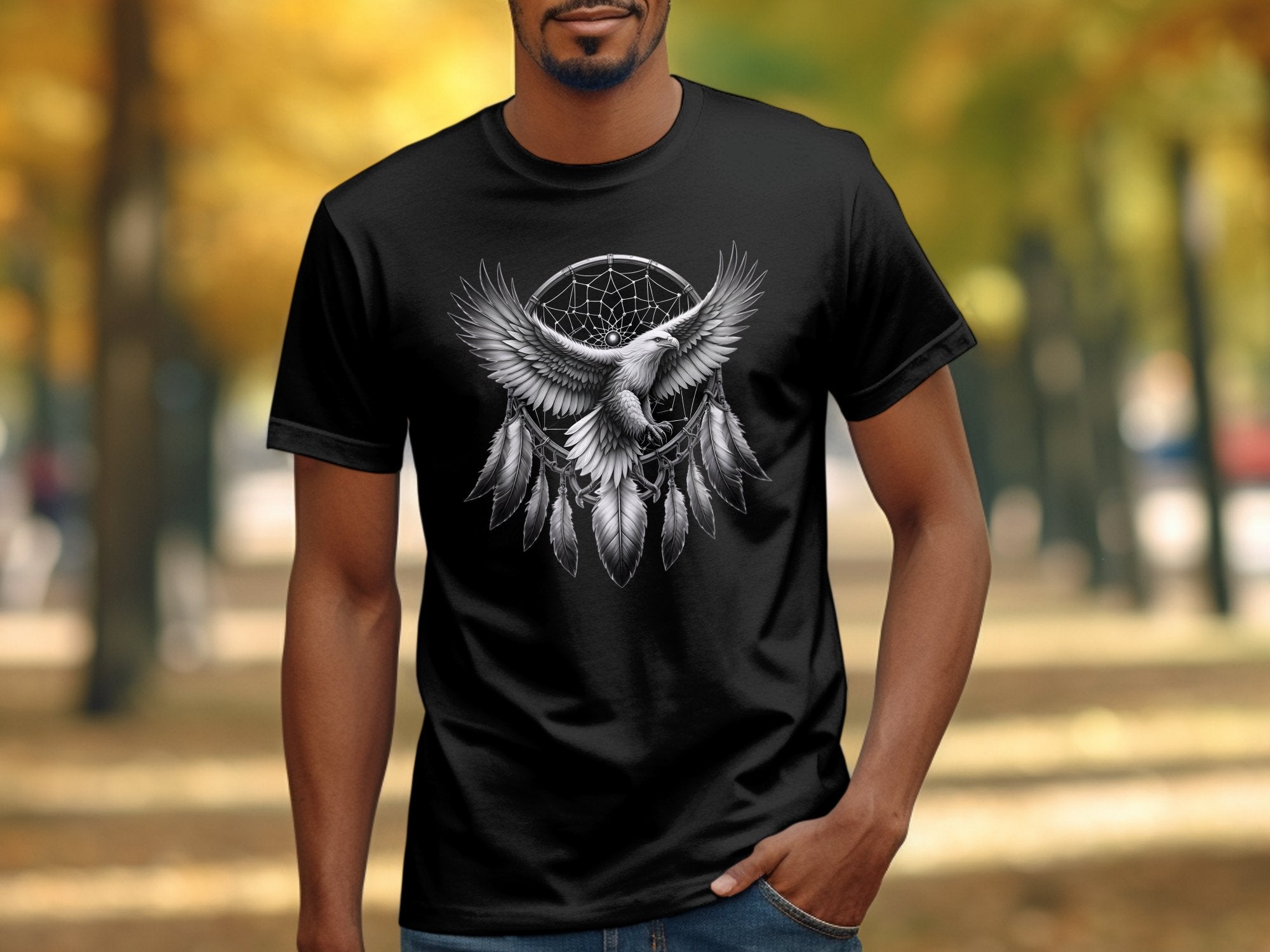 Dreamcatcher Eagle - Coloured Gildan T-Shirt Realistic Native American Talisman Unisex Mythology Tee Graphic Design