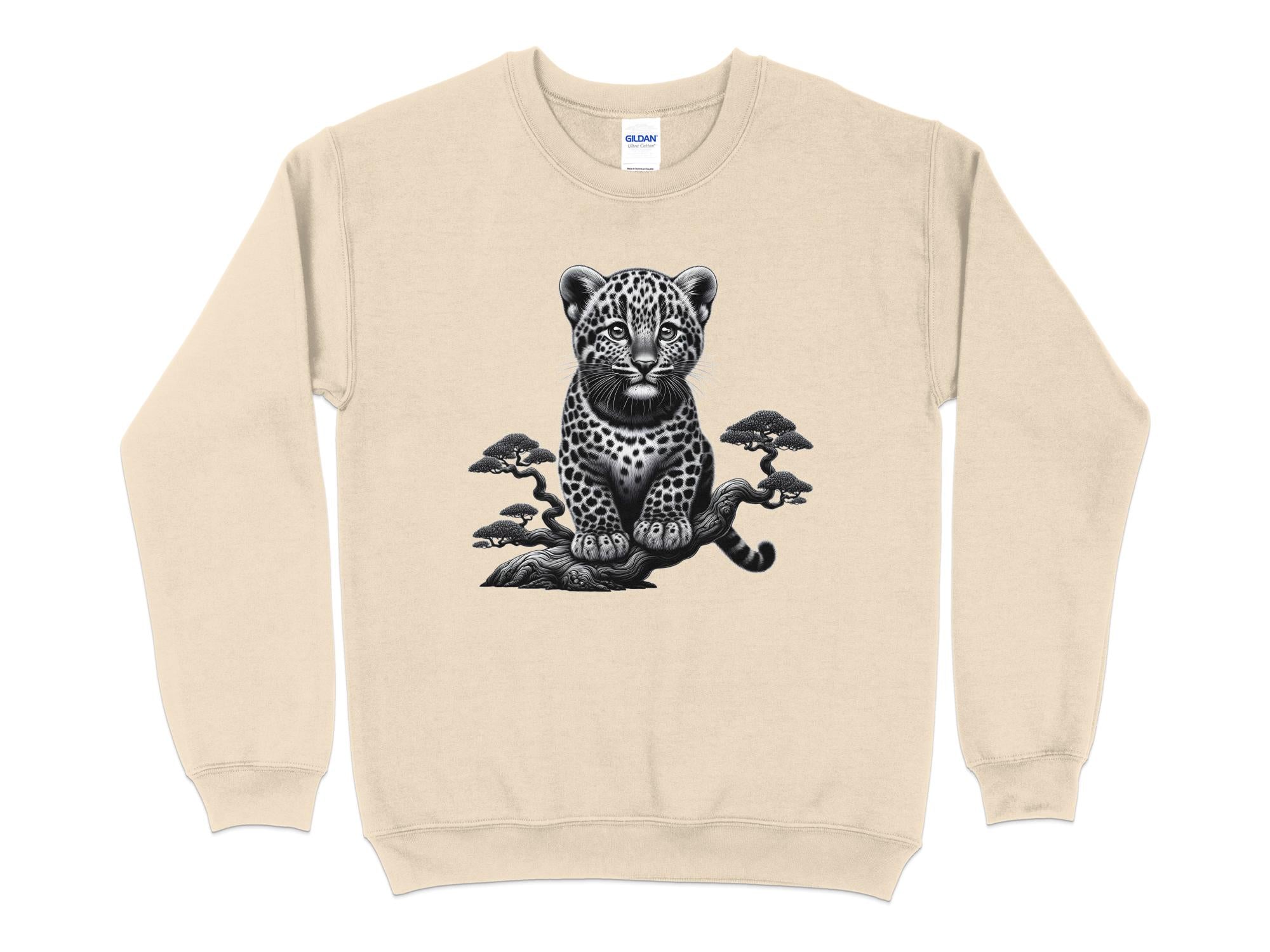 Leopard Bonsai - Coloured Gildan Sweatshirt Realistic Animal Talisman Unisex Cute Tee Graphic Design