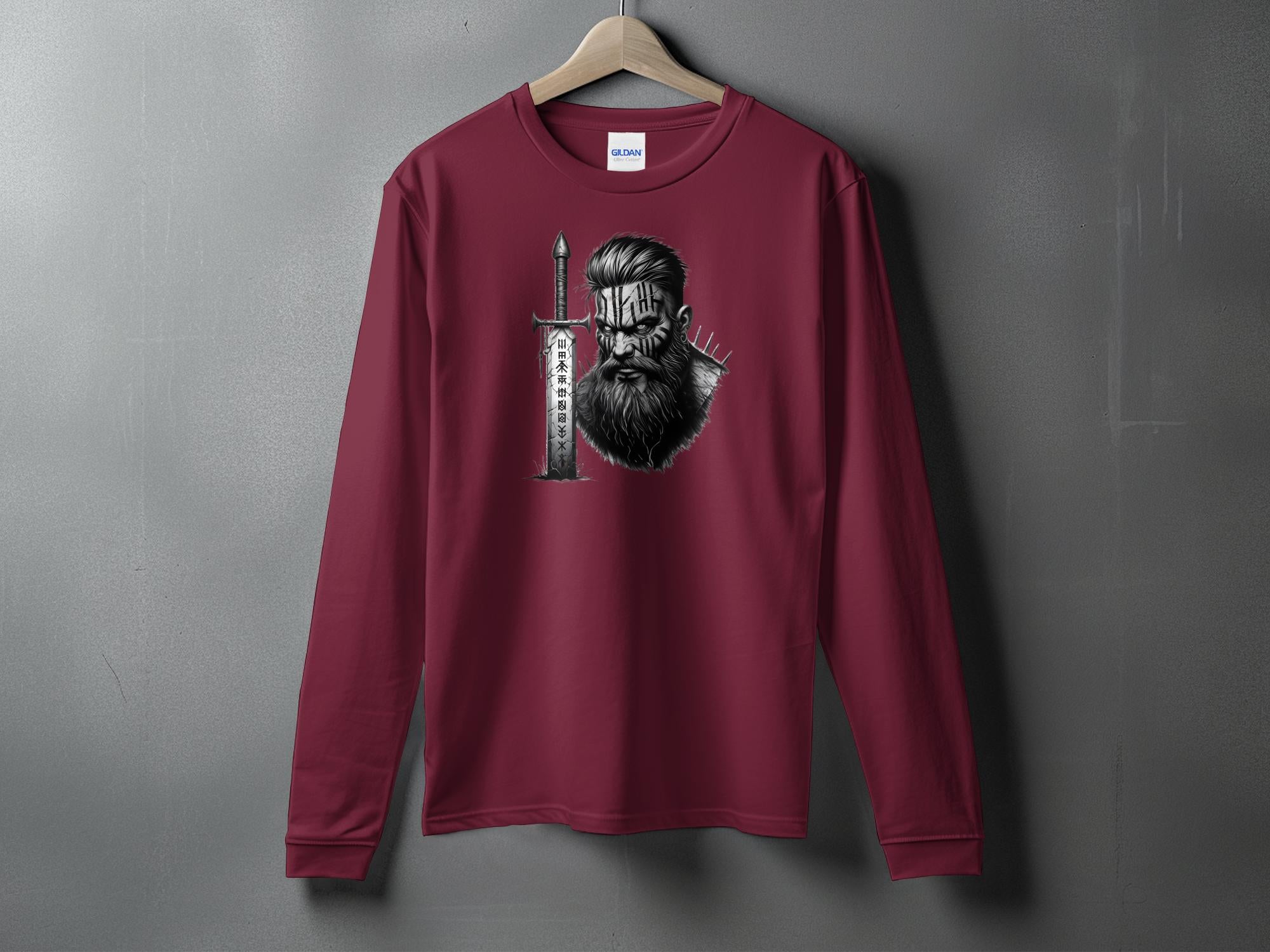 Viking Dauntless - Coloured Gildan Long Sleeve Realistic Norse Talisman Men Women Unisex Valhalla Tee Graphic Design